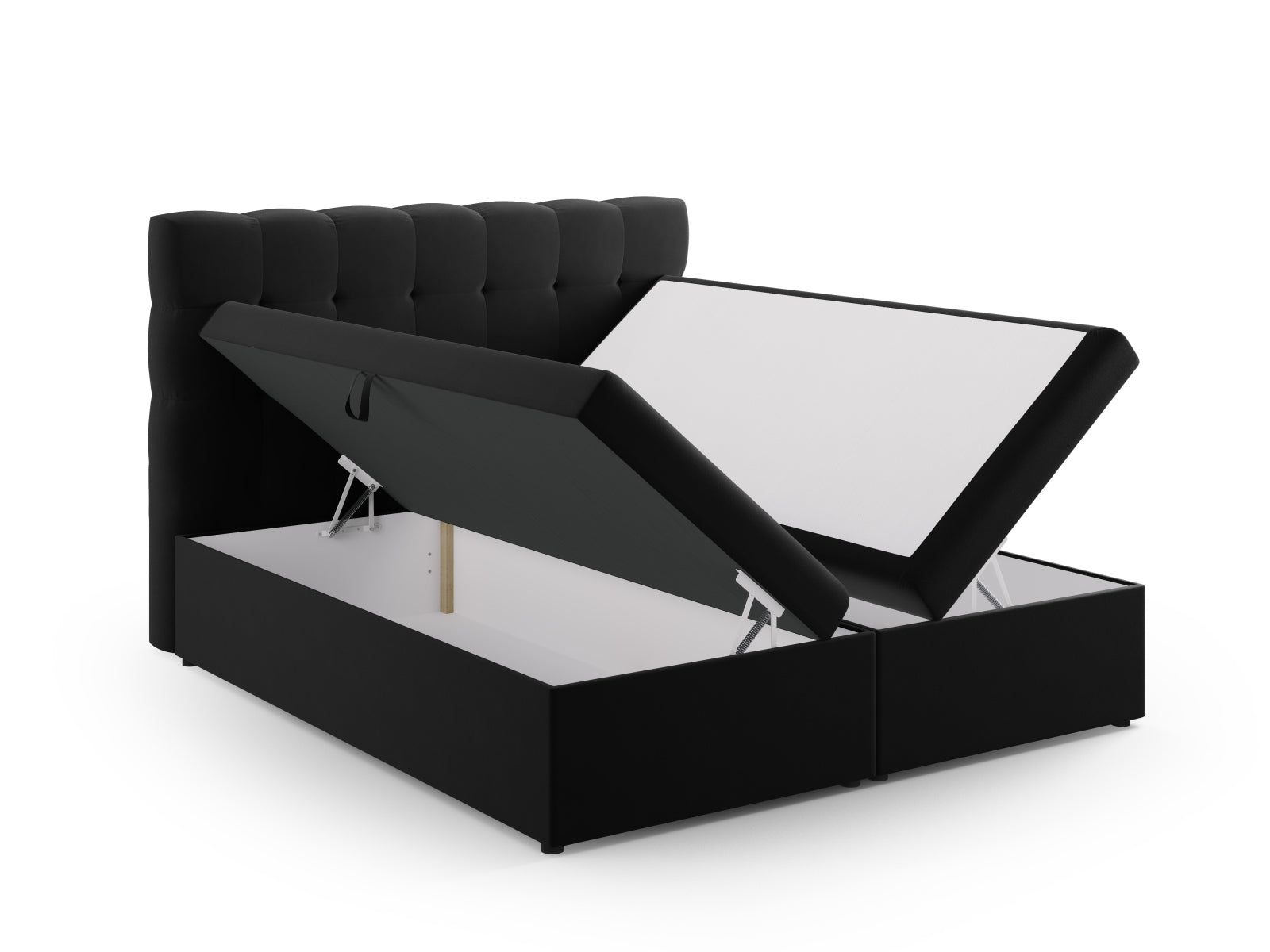 Elegantes Mamaia Boxspringbett-Set in Schwarz, inklusive Kopfteil, Boxspringmatratze und Topper für erholsamen Schlaf und modernes Design.