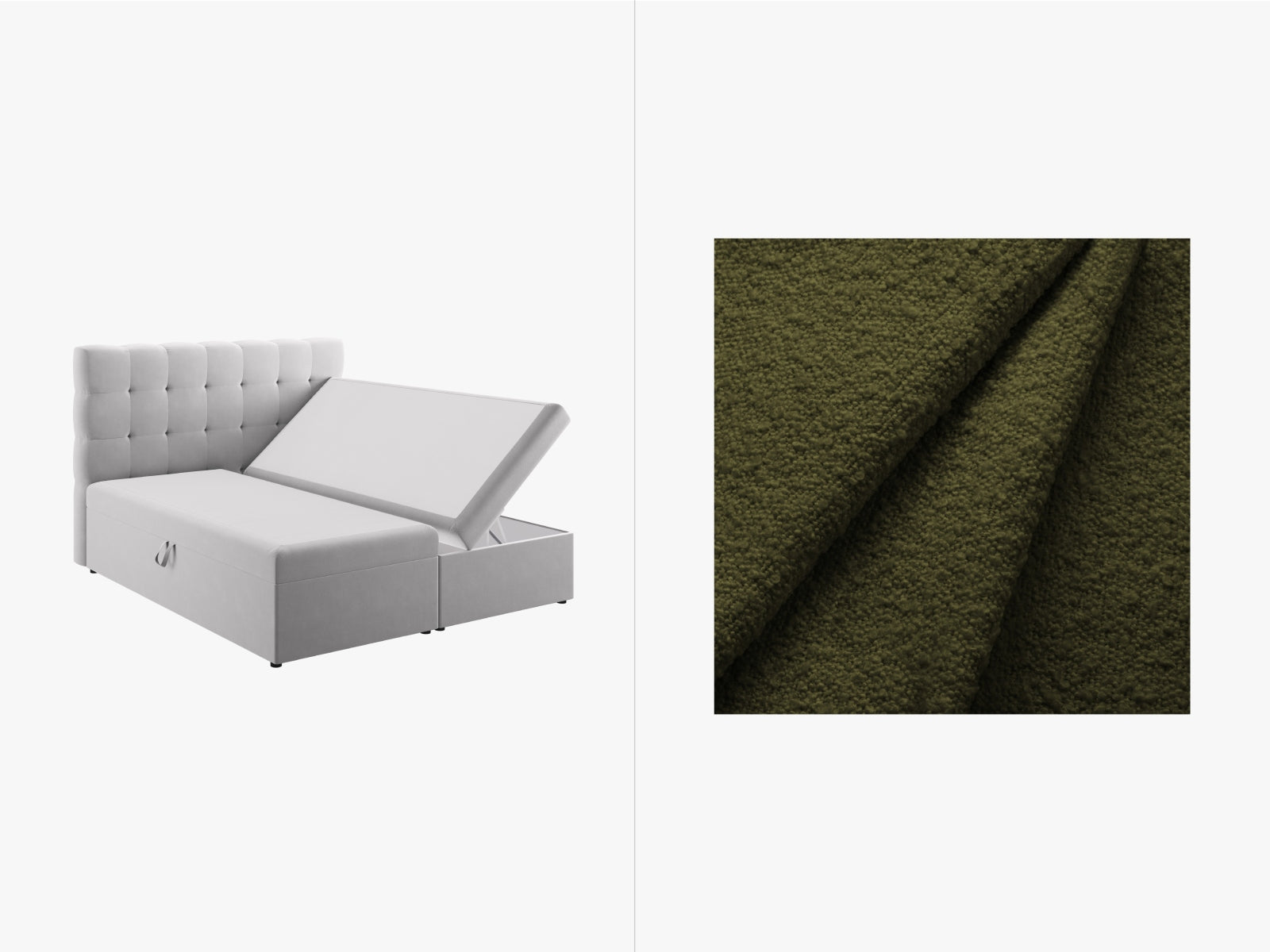 Mamaia Boxspring Bed Set: Headboard + Boxspringmatratze und Topper 160cm in Dark Olive Green/Schwarz präsentiert im Onlineshop von KAQTU Design AG. Bett ist von Micadoni