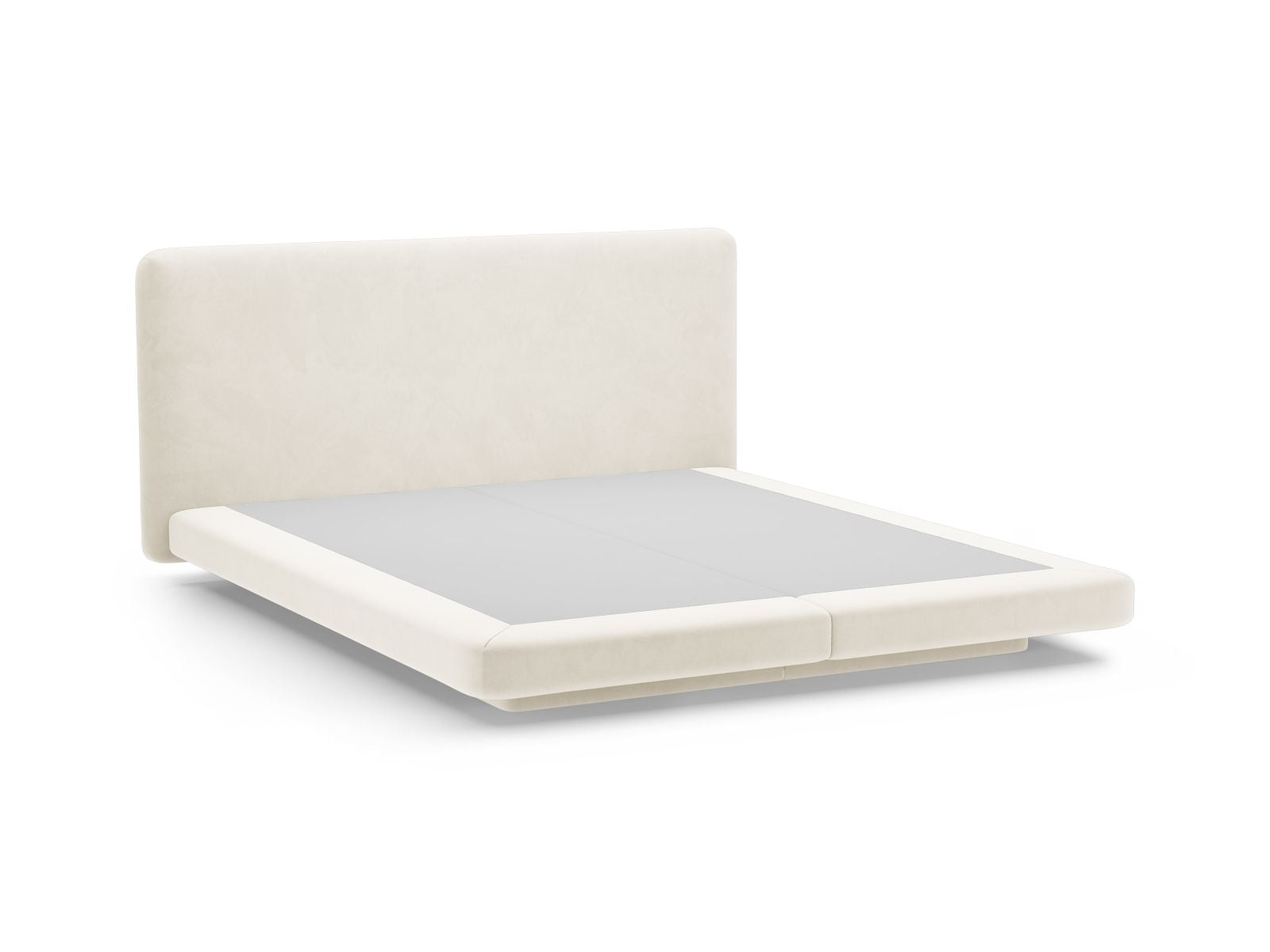 Elegantes Linea Bett mit 160 cm Kopfteil aus hochwertigem Ivory-Magic Velvet, ideal für stilvolle Schlafzimmergestaltung.