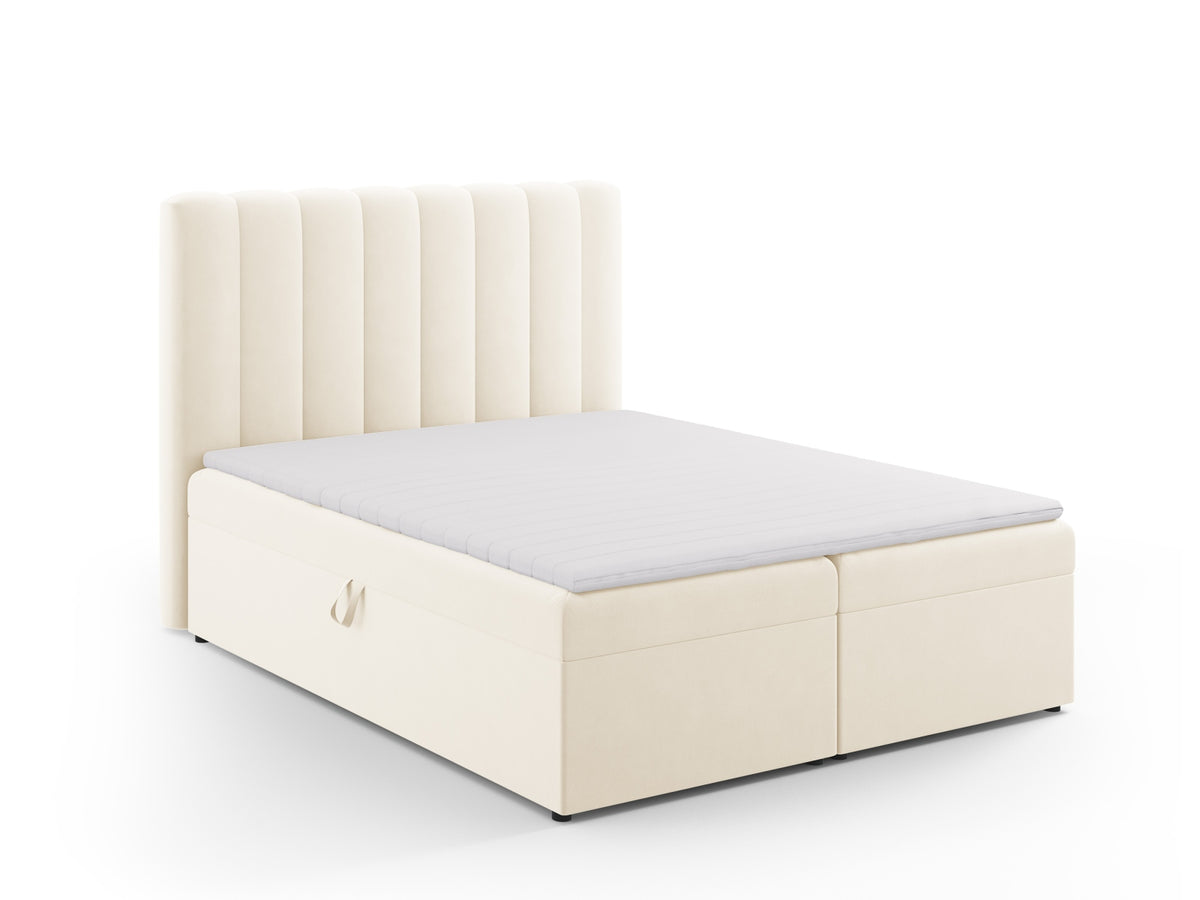 Kelp Boxspringbett Set 160cm: Headboard + Box Springs/Matratze + Matratze Topper in Light Beige-Bluvel präsentiert im Onlineshop von KAQTU Design AG. Bett ist von Micadoni