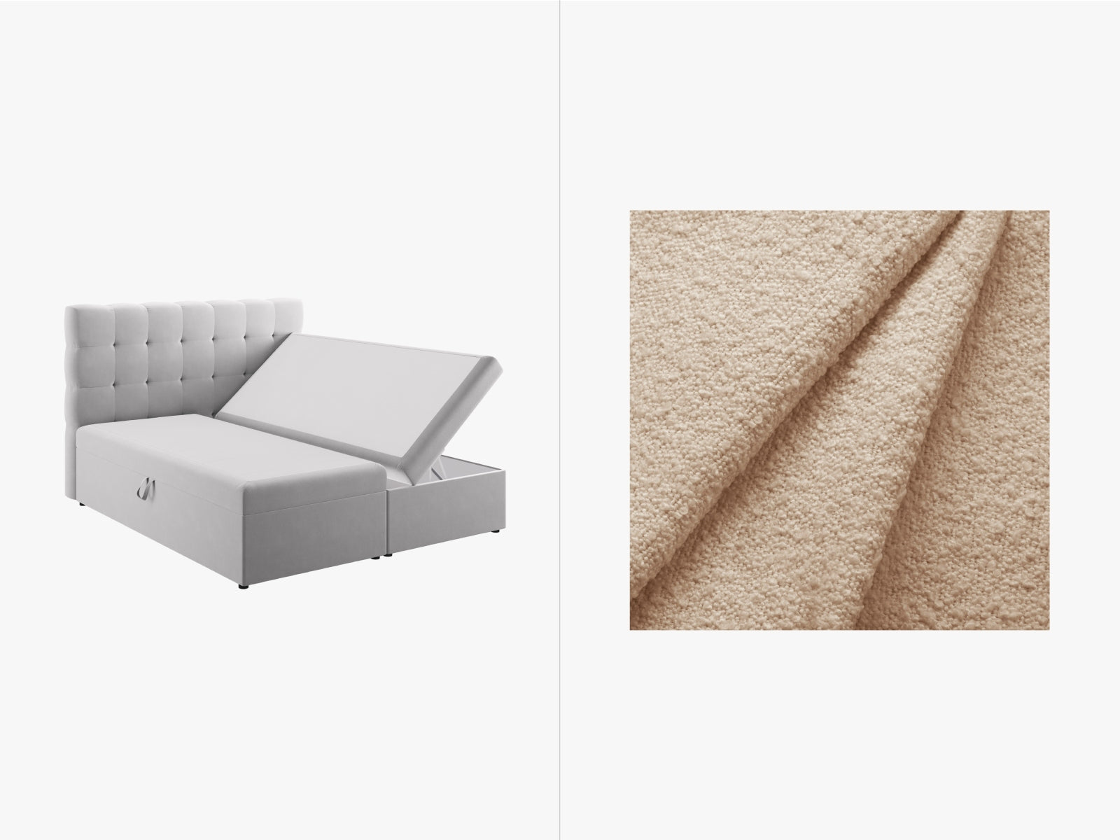 Mamaia Boxspring Bed Set: Headboard + Boxspringmatratze und Topper 180cm in Beige/Schwarz präsentiert im Onlineshop von KAQTU Design AG. Bett ist von Micadoni