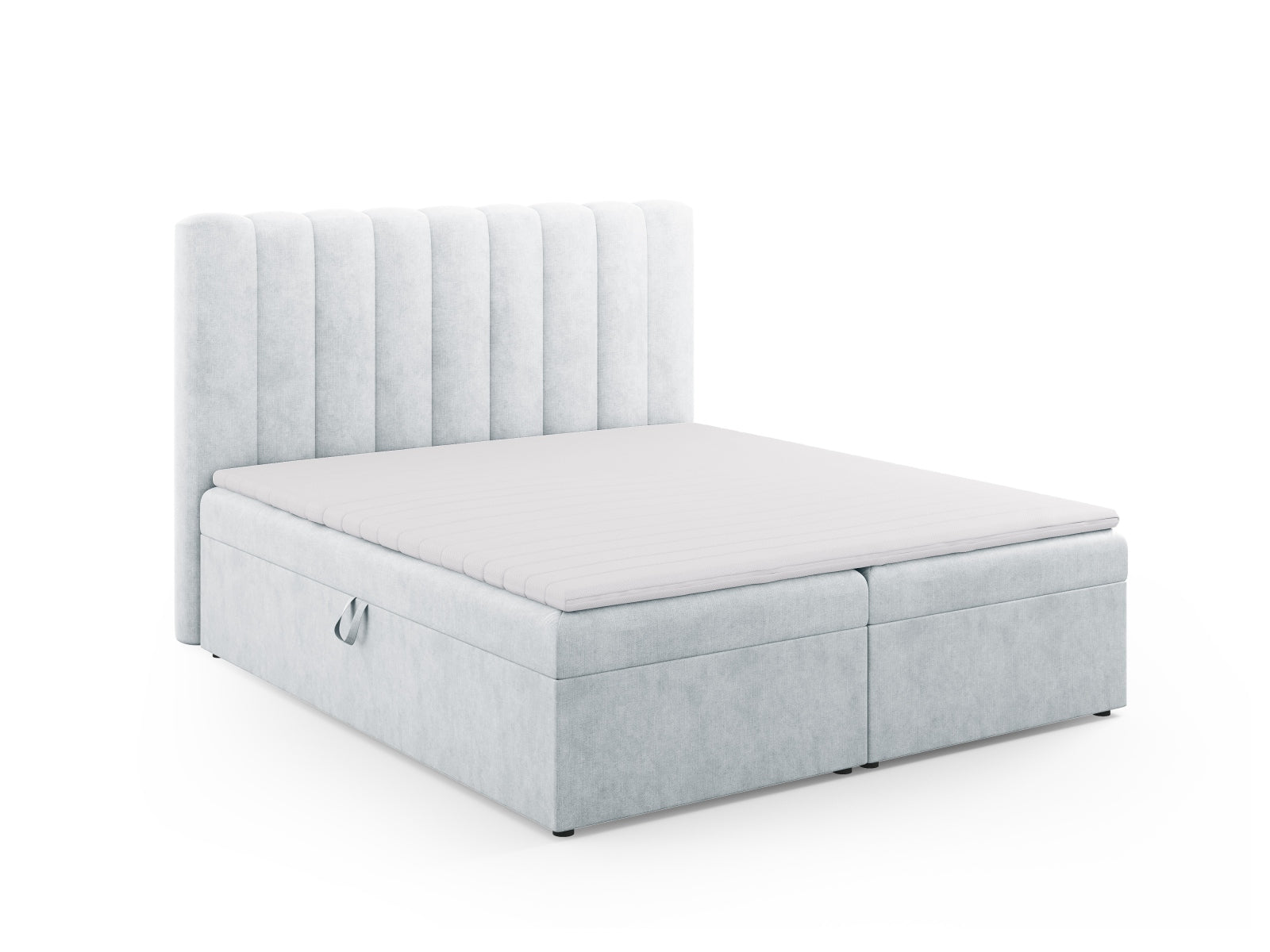 Entdecken Sie das Kelp Boxspring Bett Set von Micadoni: stilvolles Kopfteil, stabile Boxspring und hochwertige Matratze mit Topper für erholsamen Schlaf.