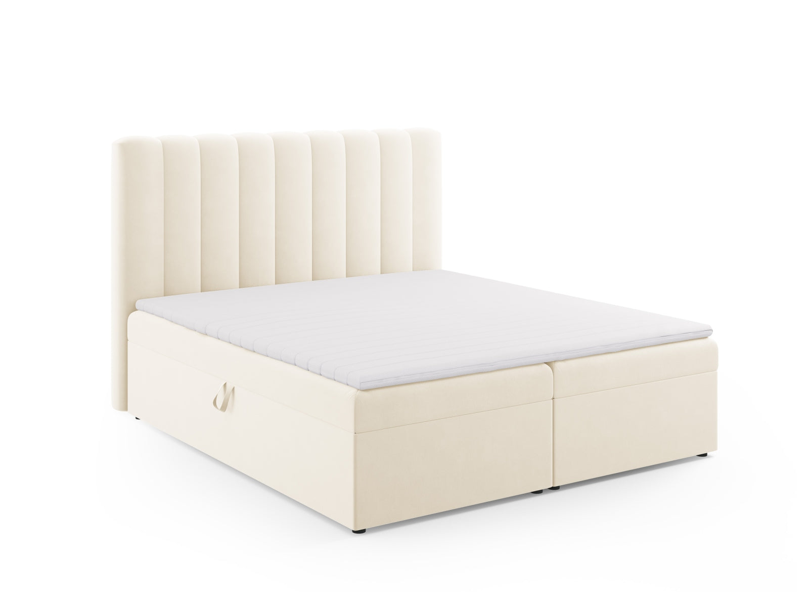 Entdecken Sie das Kelp Boxspring Bett Set von Micadoni: stilvolles Kopfteil, stabile Boxspring und hochwertige Matratze mit Topper für erholsamen Schlaf.