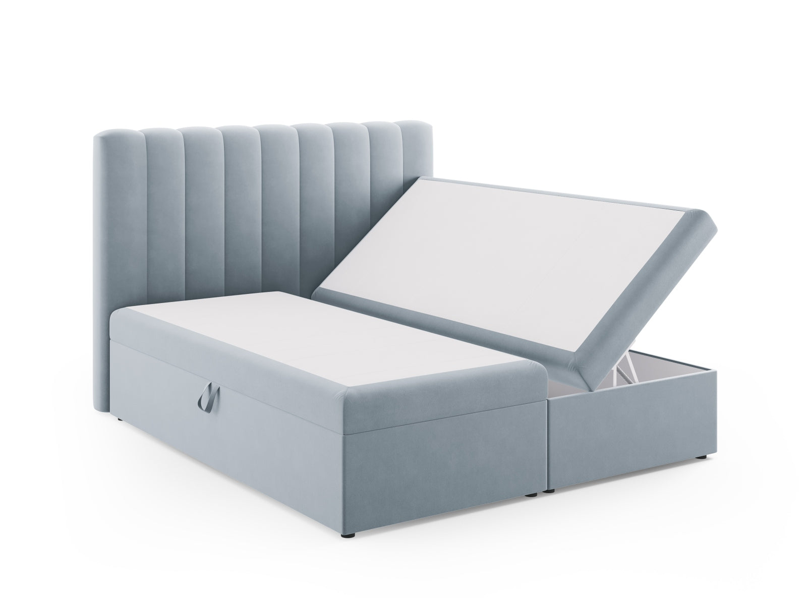 Entdecken Sie das Kelp Boxspring Bett Set von Micadoni: stilvolles Kopfteil, stabile Boxspring und hochwertige Matratze mit Topper für erholsamen Schlaf.