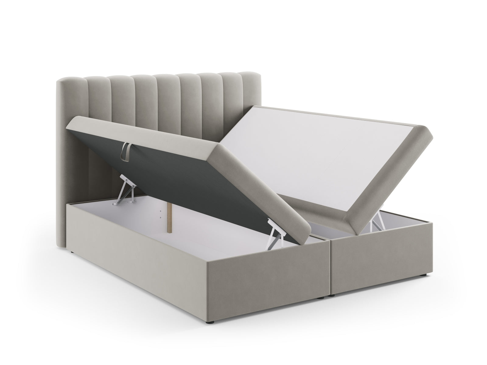Entdecken Sie das Kelp Boxspring Bett Set von Micadoni: stilvolles Kopfteil, stabile Boxspring und hochwertige Matratze mit Topper für erholsamen Schlaf.