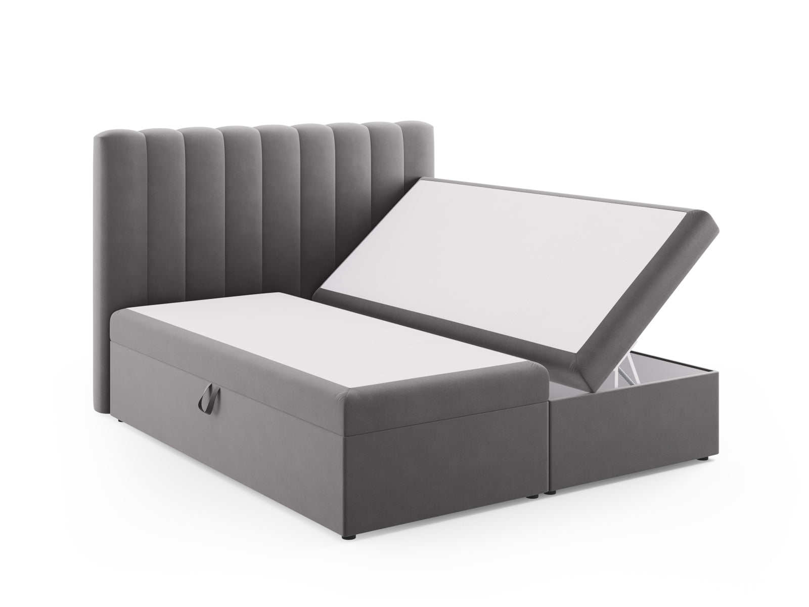 Entdecken Sie das Kelp Boxspring Bett Set von Micadoni: stilvolles Kopfteil, stabile Boxspring und hochwertige Matratze mit Topper für erholsamen Schlaf.