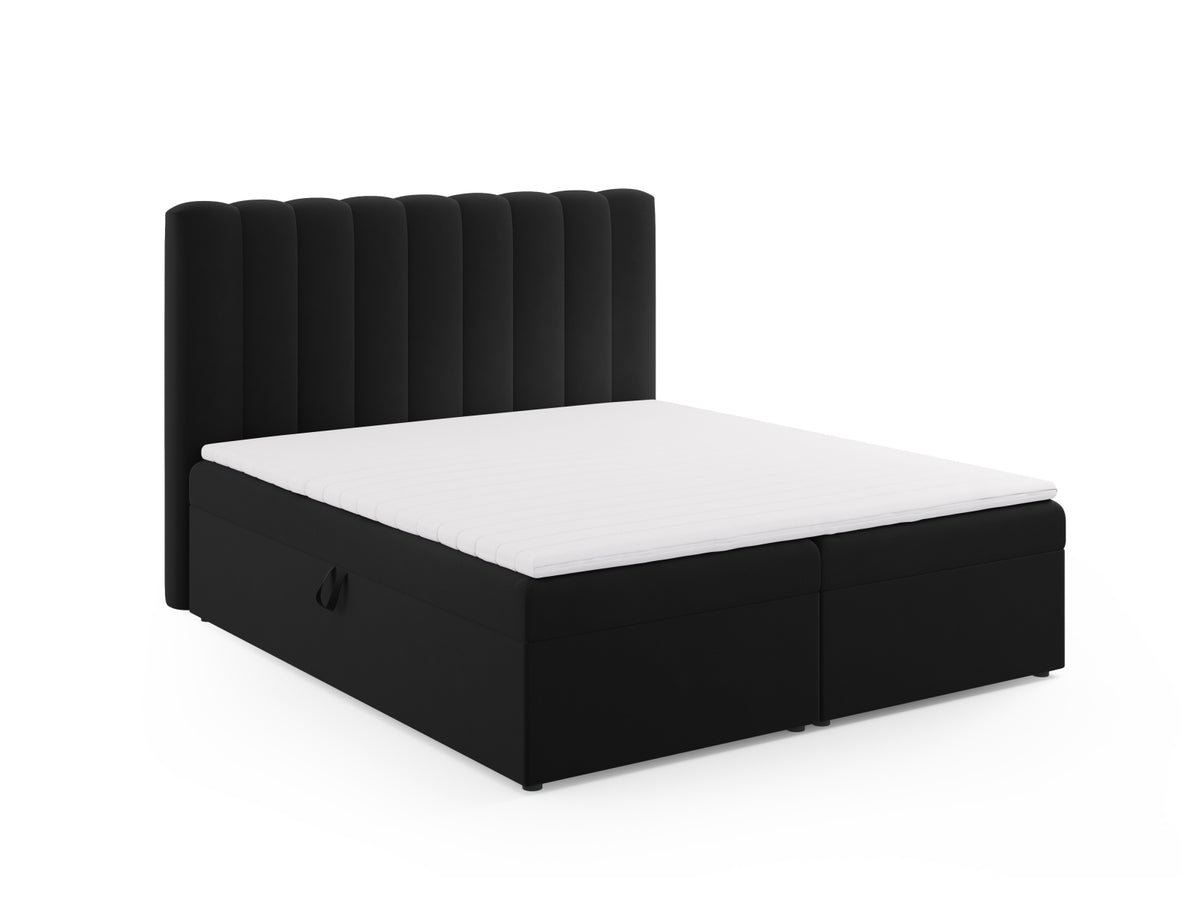 Kelp Boxspringbett Set 180cm: Headboard + Box Springs/Matratze + Matratze Topper in Black-Bluvel präsentiert im Onlineshop von KAQTU Design AG. Bett ist von Micadoni