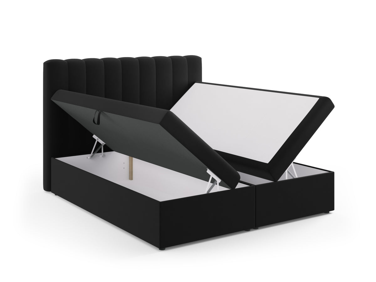 Kelp Boxspringbett Set 180cm: Headboard + Box Springs/Matratze + Matratze Topper in Black-Bluvel präsentiert im Onlineshop von KAQTU Design AG. Bett ist von Micadoni
