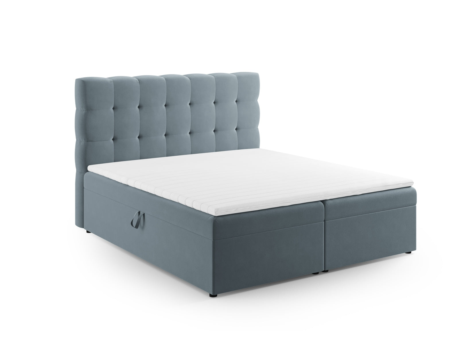 Mamaia Boxspringbett-Set: Headboard + Boxspringmatratze und Topper 180cm in Light Blue/Schwarz-Bluvel präsentiert im Onlineshop von KAQTU Design AG. Bett ist von Micadoni