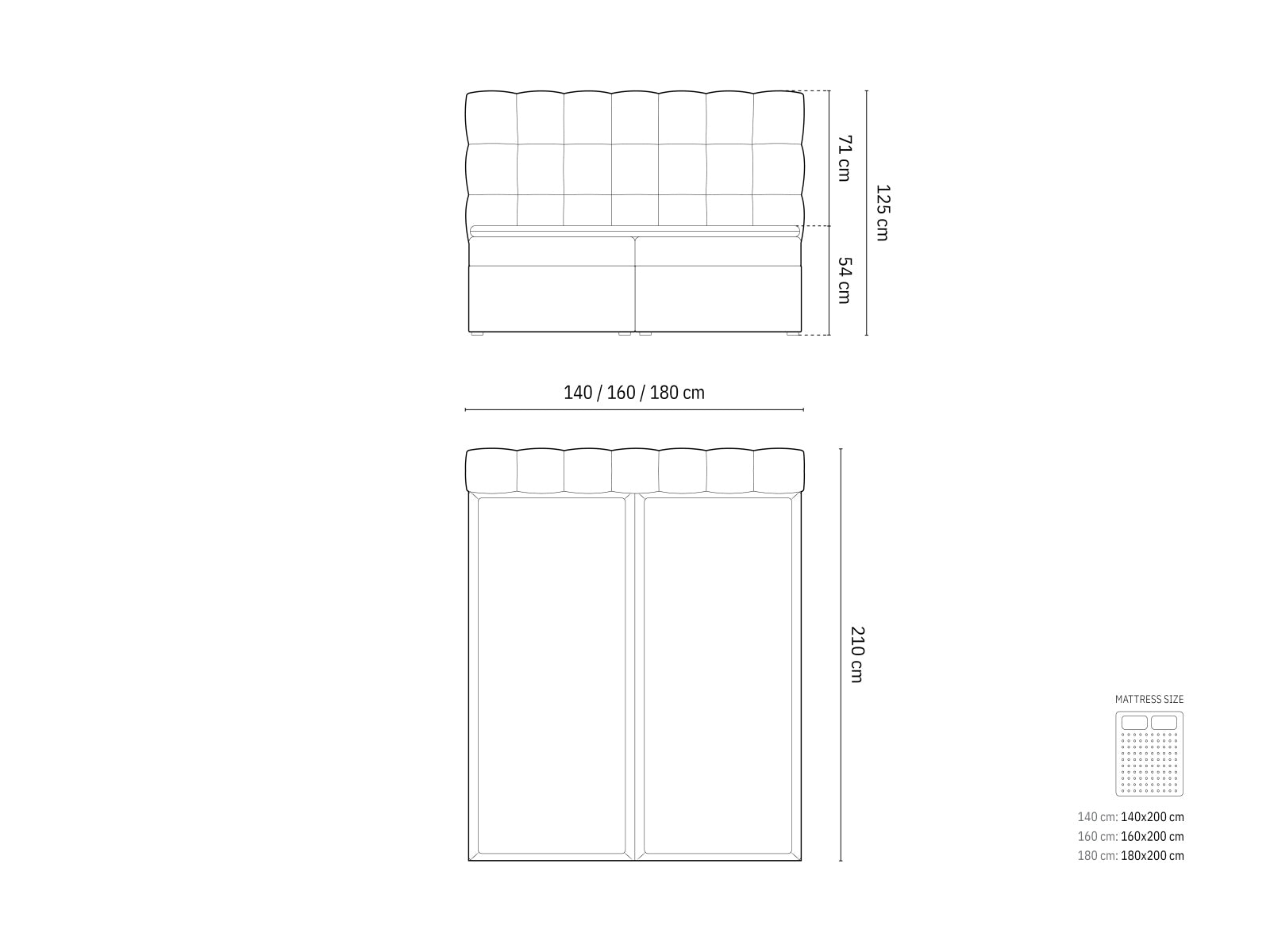 Luxuriöses Mamaia Boxspringbett-Set mit 180 cm Breite, bestehend aus einem modernen Kopfteil, einer bequemen Matratze und einem hochwertigen Topper.