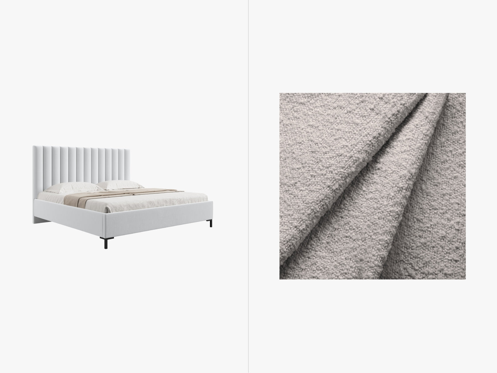 Allison Boucle Bett mit Stauraum und Headboard in Light Grey präsentiert im Onlineshop von KAQTU Design AG. Bett ist von Micadoni