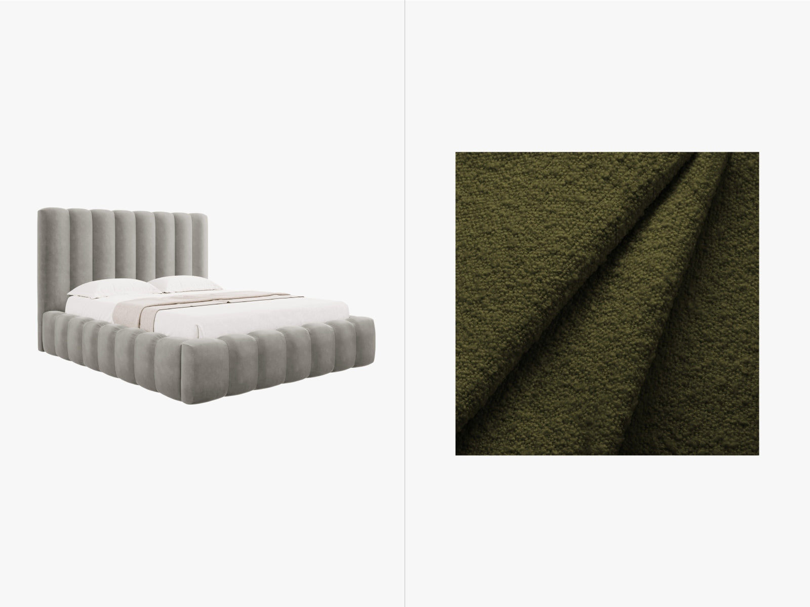 Kelp Boucle Bett mit Stauraum und Headboard in Dark Olive Green präsentiert im Onlineshop von KAQTU Design AG. Bett ist von Micadoni