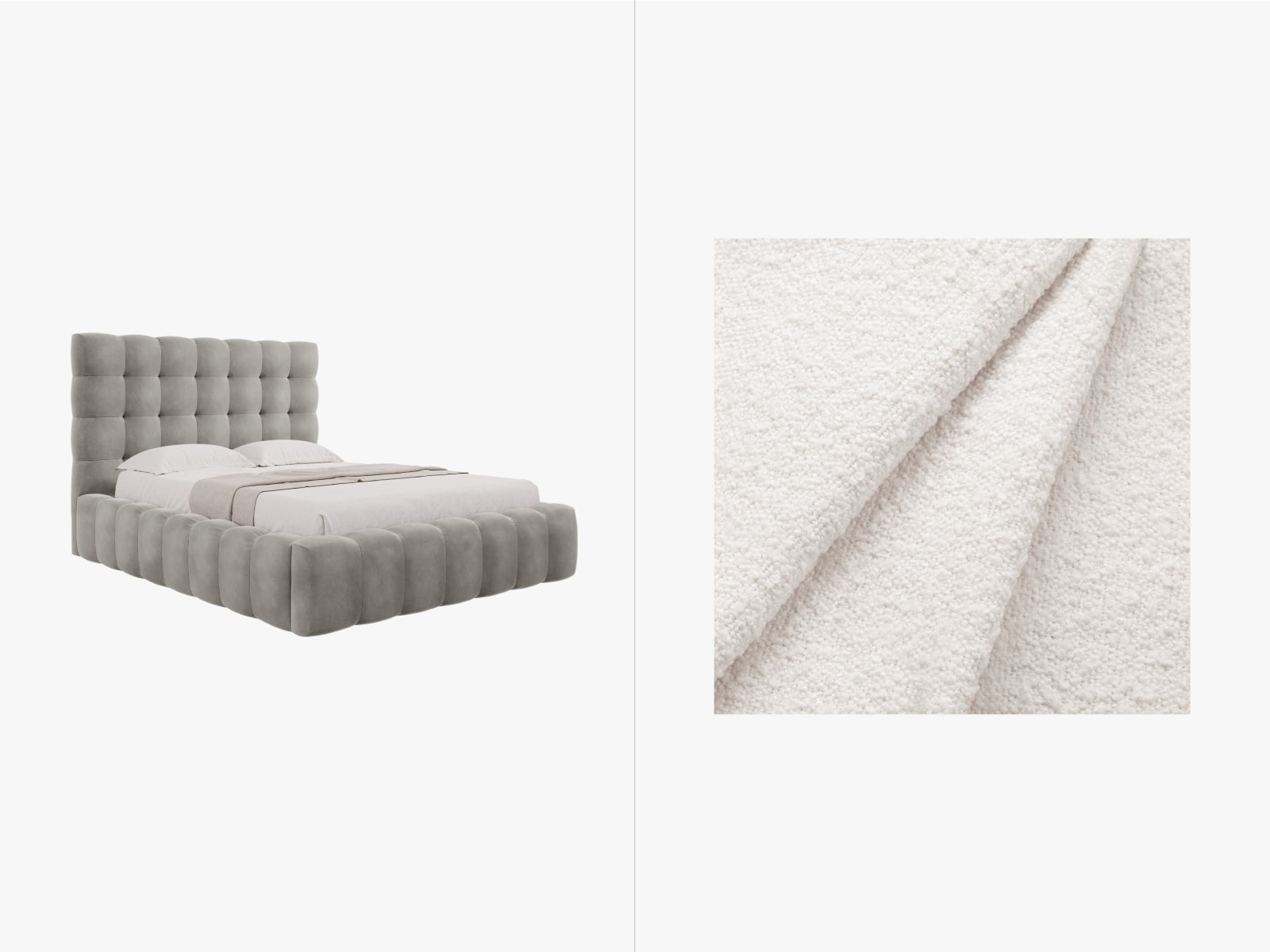 Mamaia Boucle Bett mit Stauraum und Headboard 165cm in White/Schwarz präsentiert im Onlineshop von KAQTU Design AG. Bett ist von Micadoni