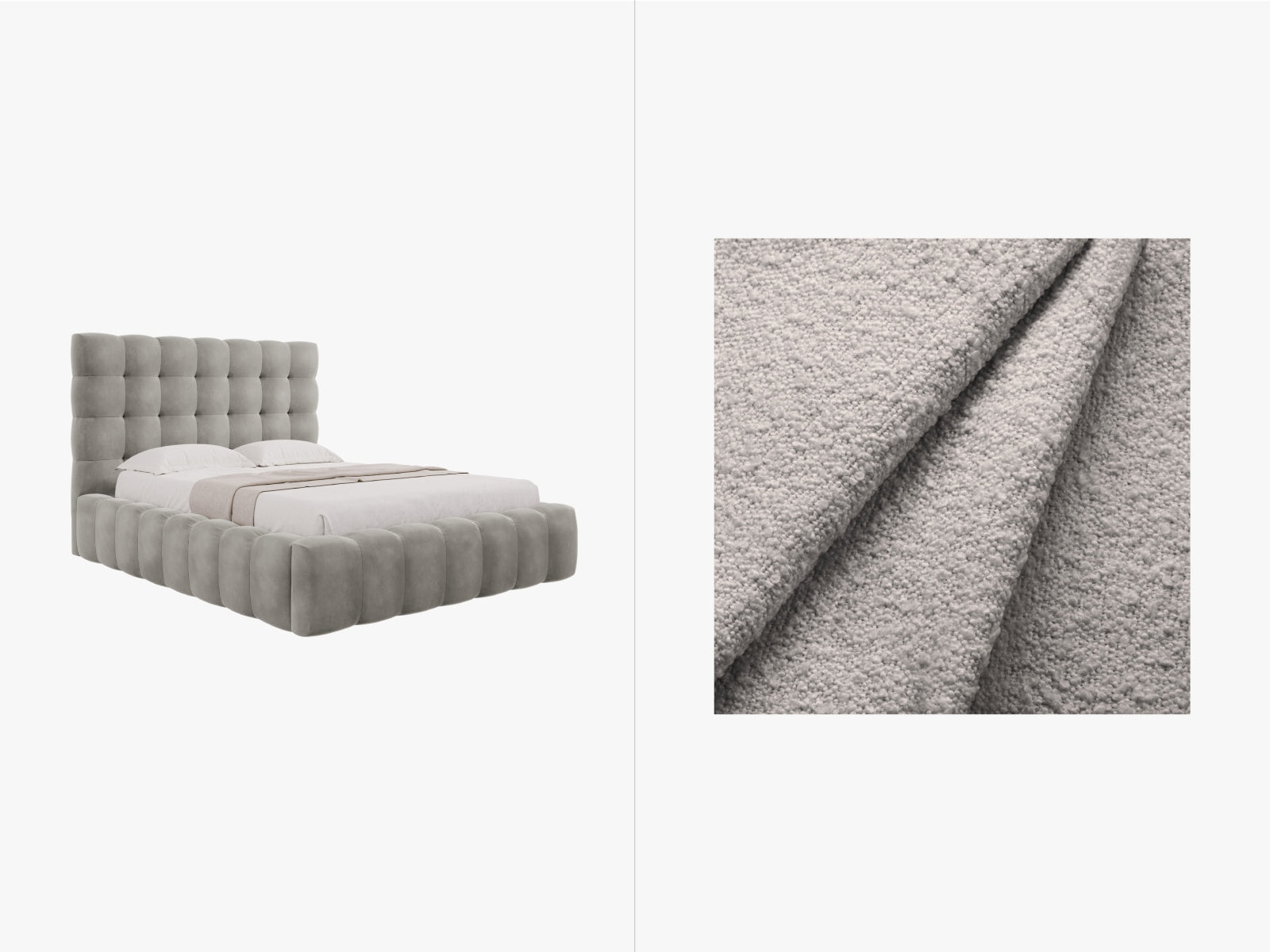 Mamaia Boucle Bett mit Stauraum und Headboard 165cm in Light Grey/Schwarz präsentiert im Onlineshop von KAQTU Design AG. Bett ist von Micadoni