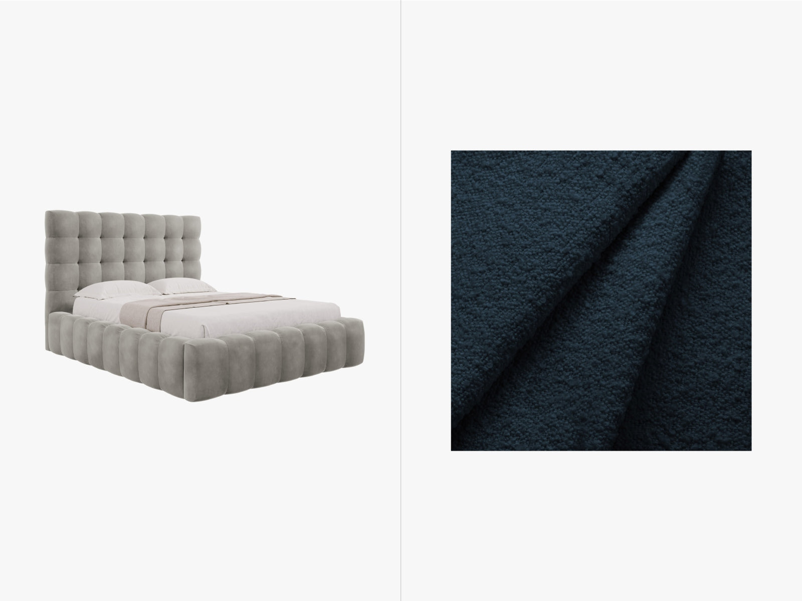 Mamaia Boucle Bett mit Stauraum und Headboard 165cm in Dark Blue/Schwarz präsentiert im Onlineshop von KAQTU Design AG. Bett ist von Micadoni