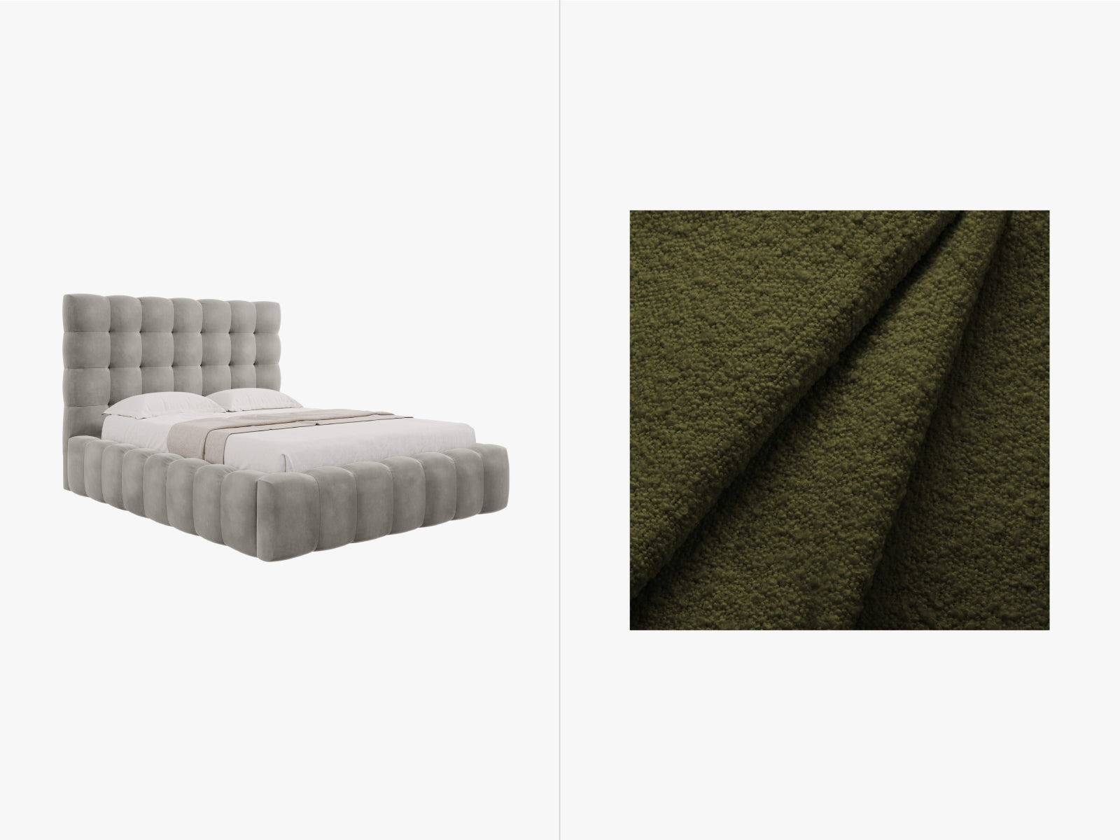 Mamaia Boucle Bett mit Stauraum und Headboard 165cm in Dark Olive Green/Schwarz präsentiert im Onlineshop von KAQTU Design AG. Bett ist von Micadoni