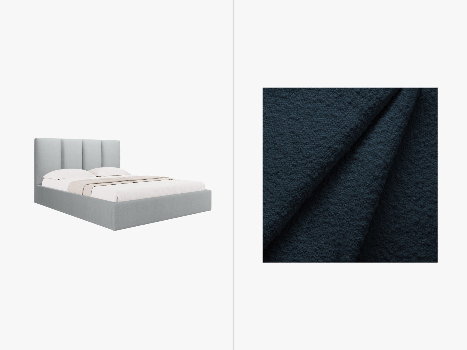 Pyla Boucle Bett mit Stauraum und Headboard in Dark Blue präsentiert im Onlineshop von KAQTU Design AG. Bett ist von Micadoni