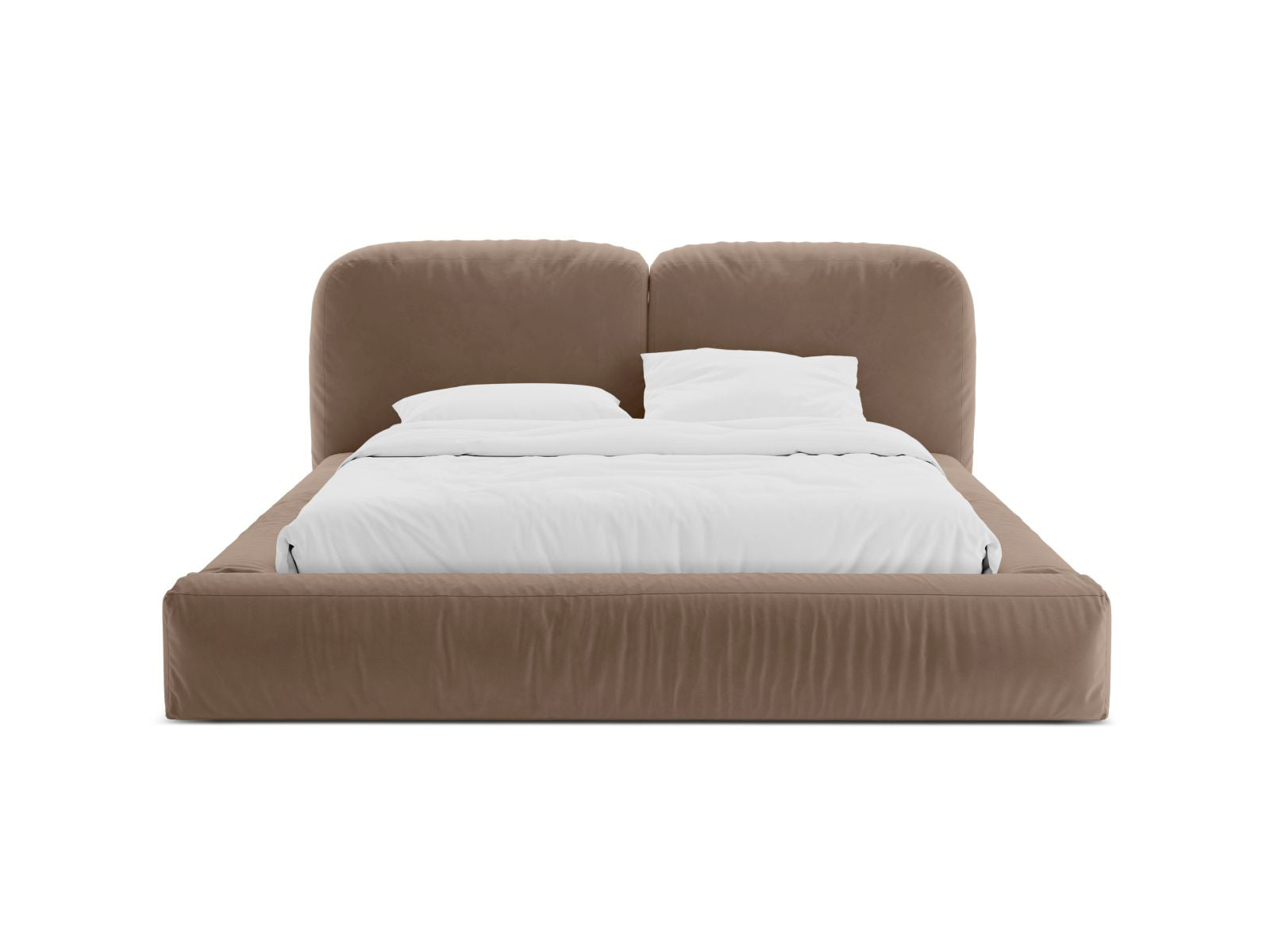 Elegantes Martina Bett mit 140 cm Breite, Stauraum und stilvollem Kopfteil in Dark Beige-Vogue, ideal für moderne Schlafzimmer.