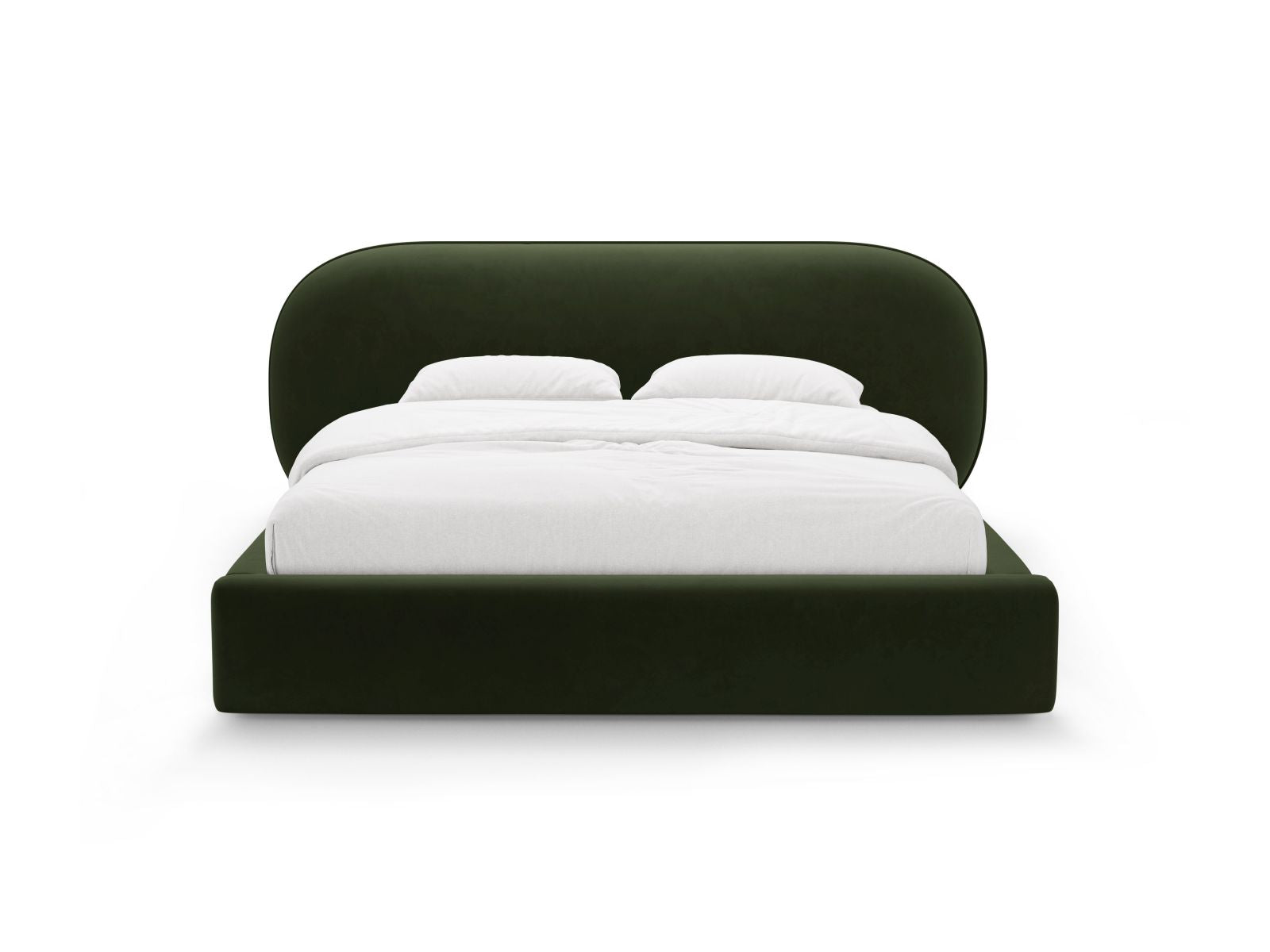 Elegantes Ovalo Bett in Army Green-Magic Velvet mit praktischem Stauraum und stilvollem Kopfteil, ideal für moderne Schlafzimmer.