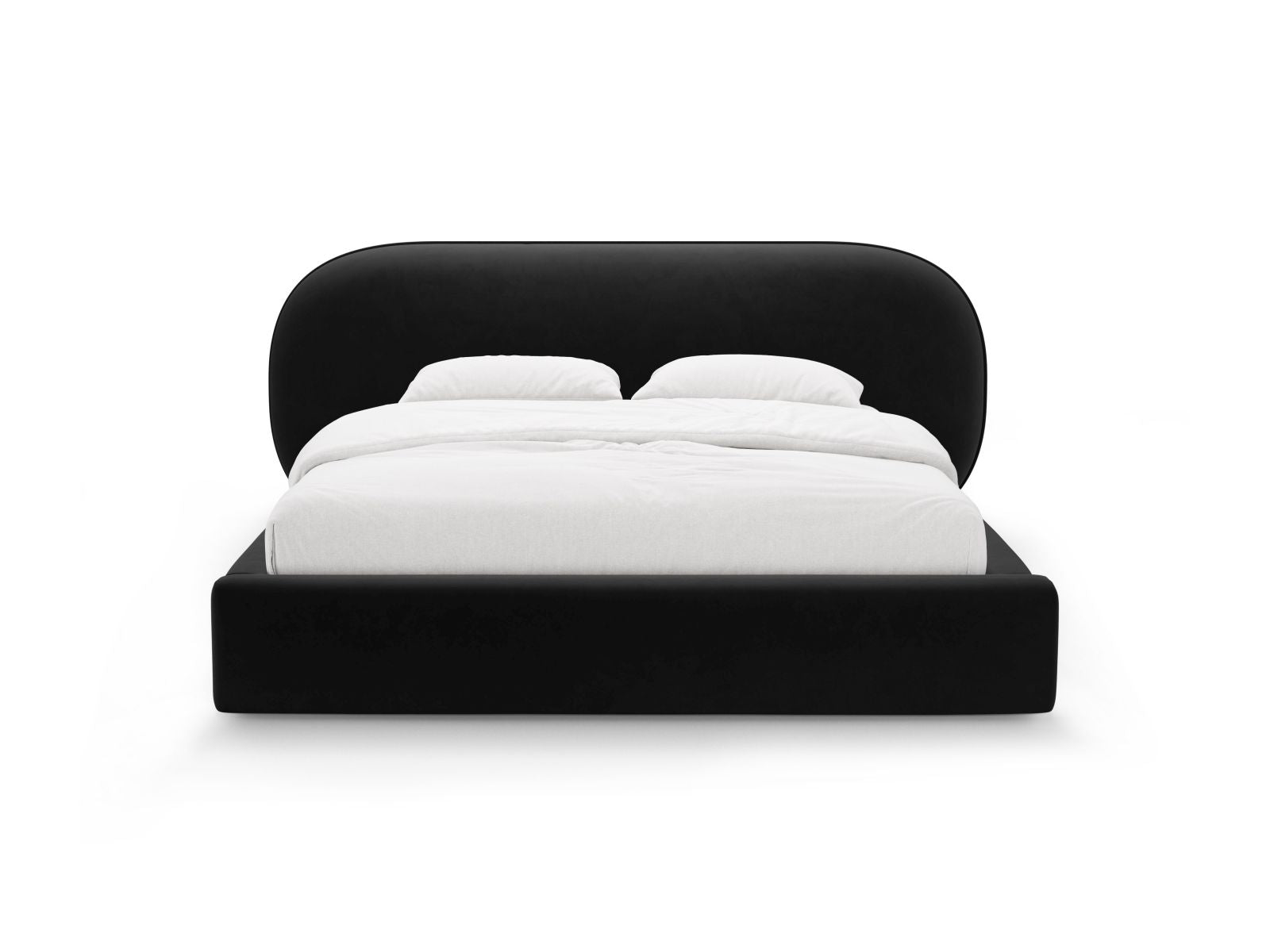 Elegantes Ovalo Bett mit 140 cm Kopfteil und praktischem Stauraum in Black-Magic Velvet, ideal für stilvolle Schlafzimmer.