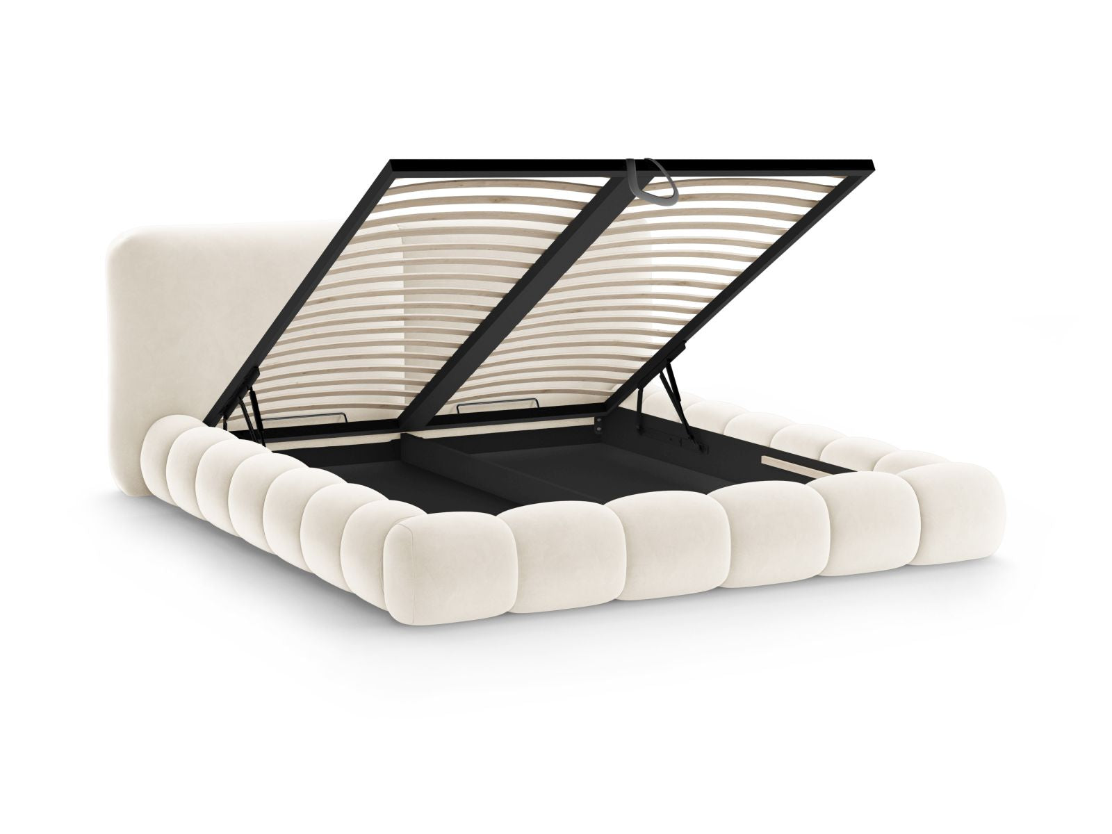 Stylisches Solange Bett in Ivory-Magic Velvet, 140 cm, mit funktionalem Stauraum und einem ansprechenden Kopfteil für ein modernes Schlafzimmer.