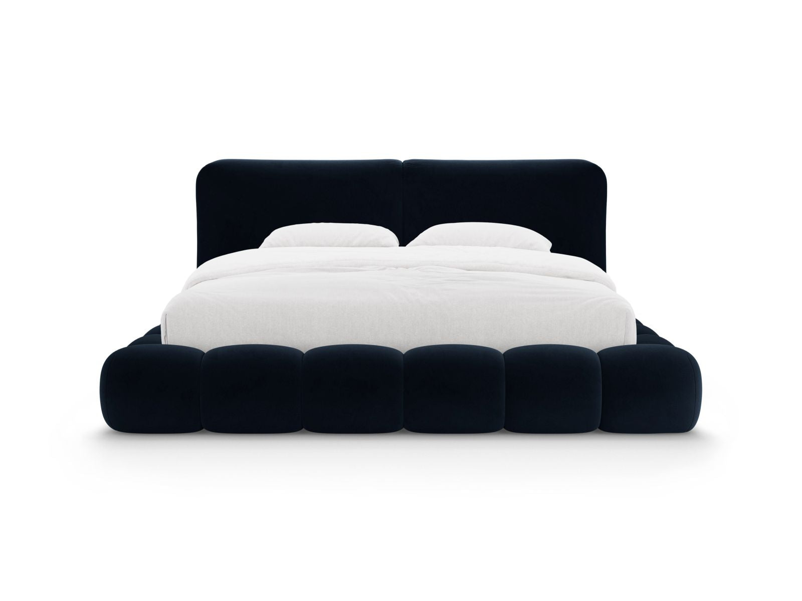 Elegantes Solange Bett mit 140 cm Kopfteil und praktischem Stauraum in Royal Blue-Magic Velvet, ideal für stilvolle Schlafzimmer.