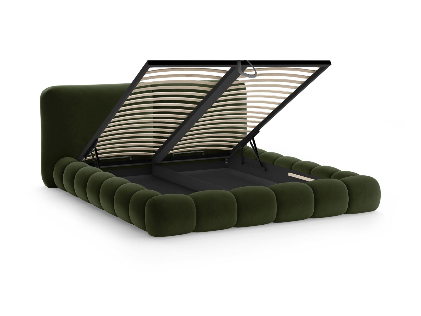 Stylisches Solange Bett in Army Green-Magic Velvet, 140 cm, mit praktischem Stauraum und ansprechendem Kopfteil für ein modernes Ambiente.
