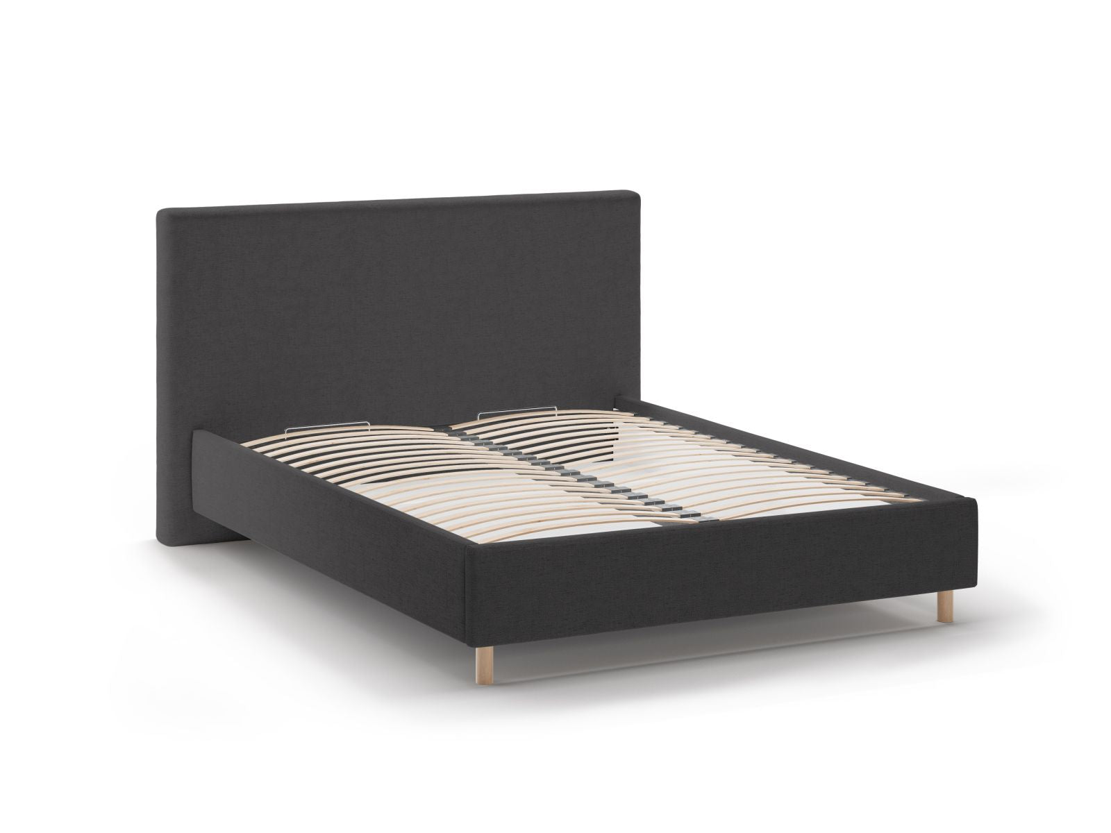 Modernes Eloise Bett in elegantem Anthrazit, ausgestattet mit praktischem Stauraum und einem stilvollen Kopfteil für komfortable Nächte.