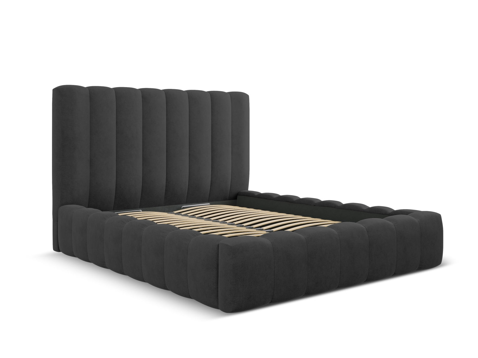 Entdecken Sie das Kelp Bett von Micadoni: stilvolles Design, praktischer Stauraum und ein komfortables Headboard für erholsamen Schlaf.