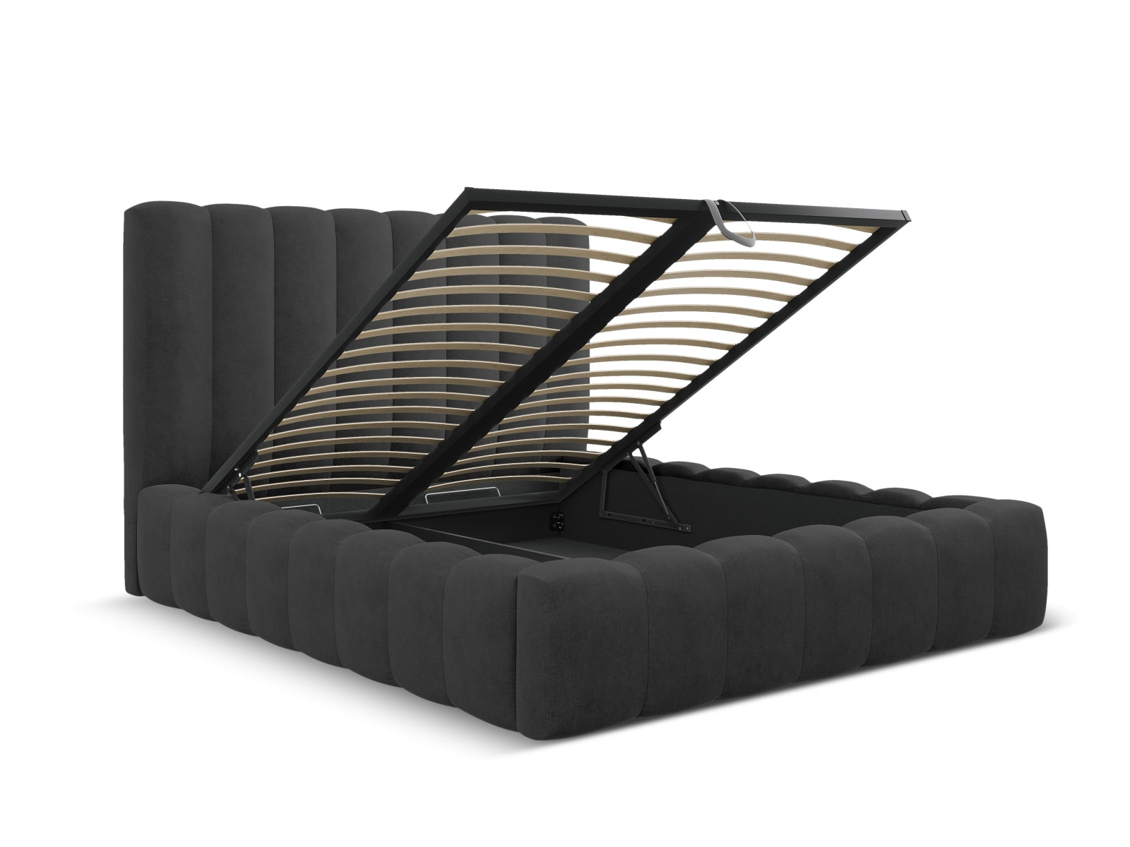 Entdecken Sie das Kelp Bett von Micadoni: stilvolles Design, praktischer Stauraum und ein komfortables Headboard für erholsamen Schlaf.