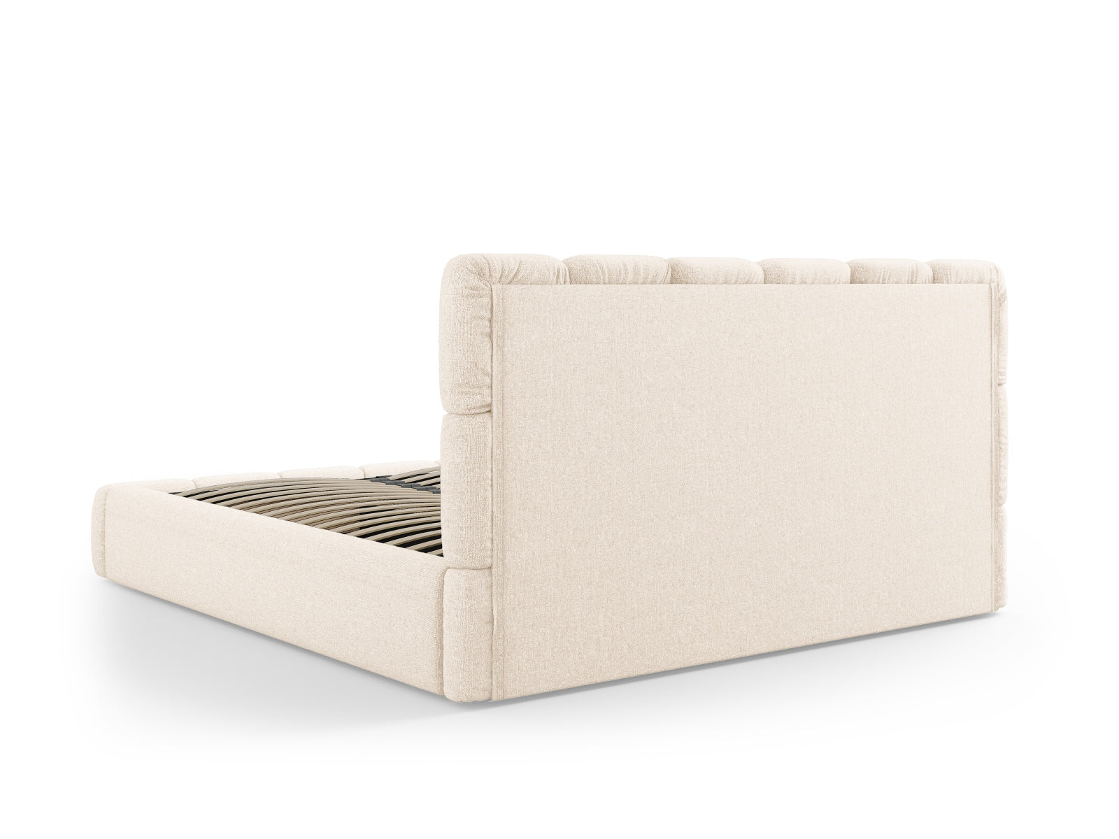 Stylisches Bellis Bett mit 140 cm Breite, ausgestattet mit praktischem Stauraum und einem ansprechenden, hellbeigen Kopfteil.