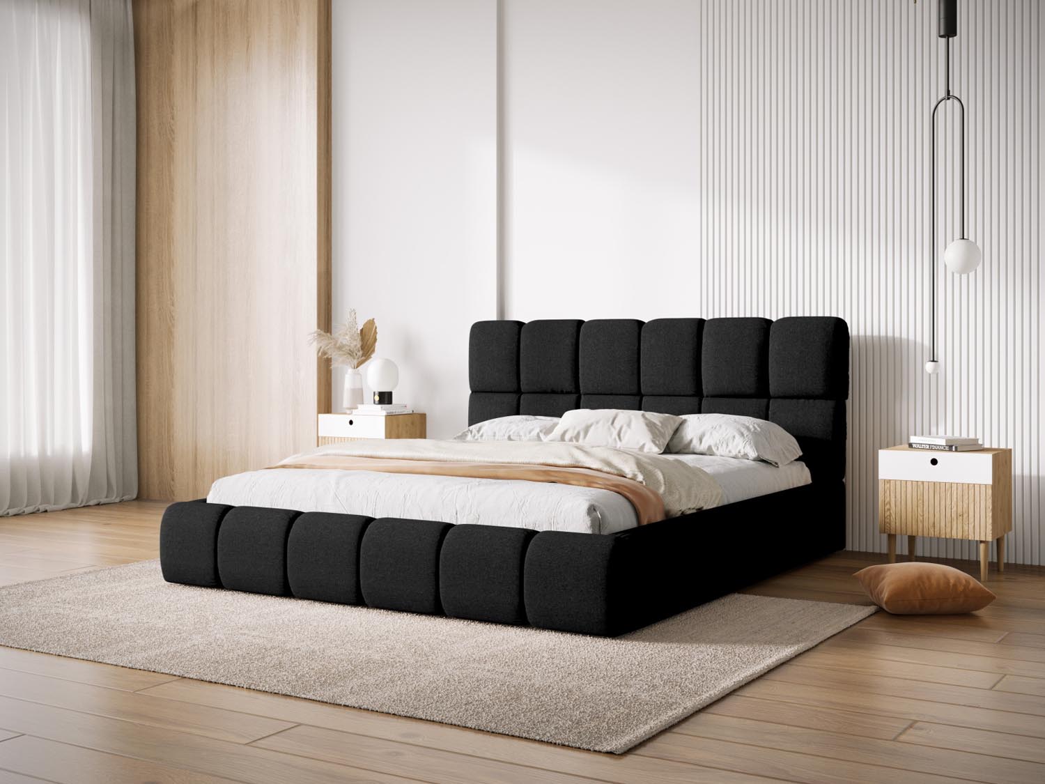Entdecken Sie das stilvolle Bellis Bett mit Stauraum und Headboard von Micadoni – ideal für Komfort und Ordnung in Ihrem Schlafzimmer.