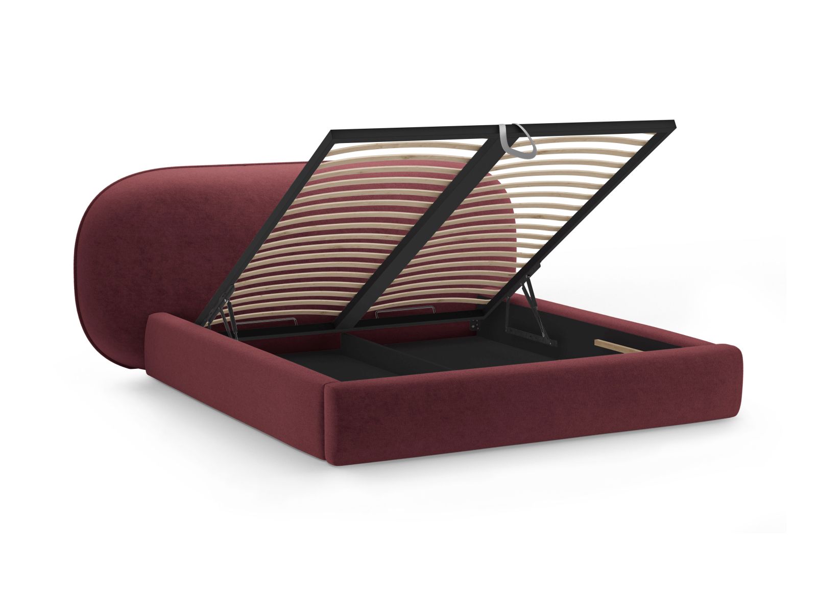 Elegantes Ovalo Bett mit 140 cm Breite, ausgestattet mit praktischem Stauraum und einem stilvollen Kopfteil in Cherrywood für ein modernes Schlafzimmer.