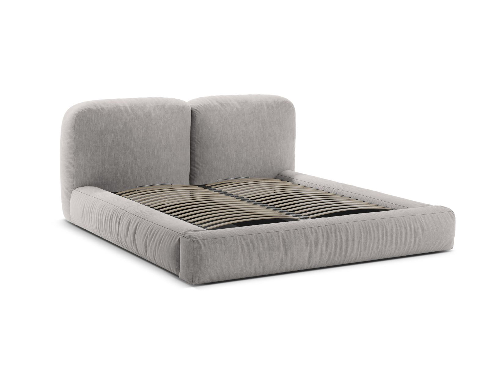 Modernes Martina Bett mit praktischem Stauraum und elegantem Kopfteil in Light Grey-Boston, ideal für stilvolle Schlafzimmer.