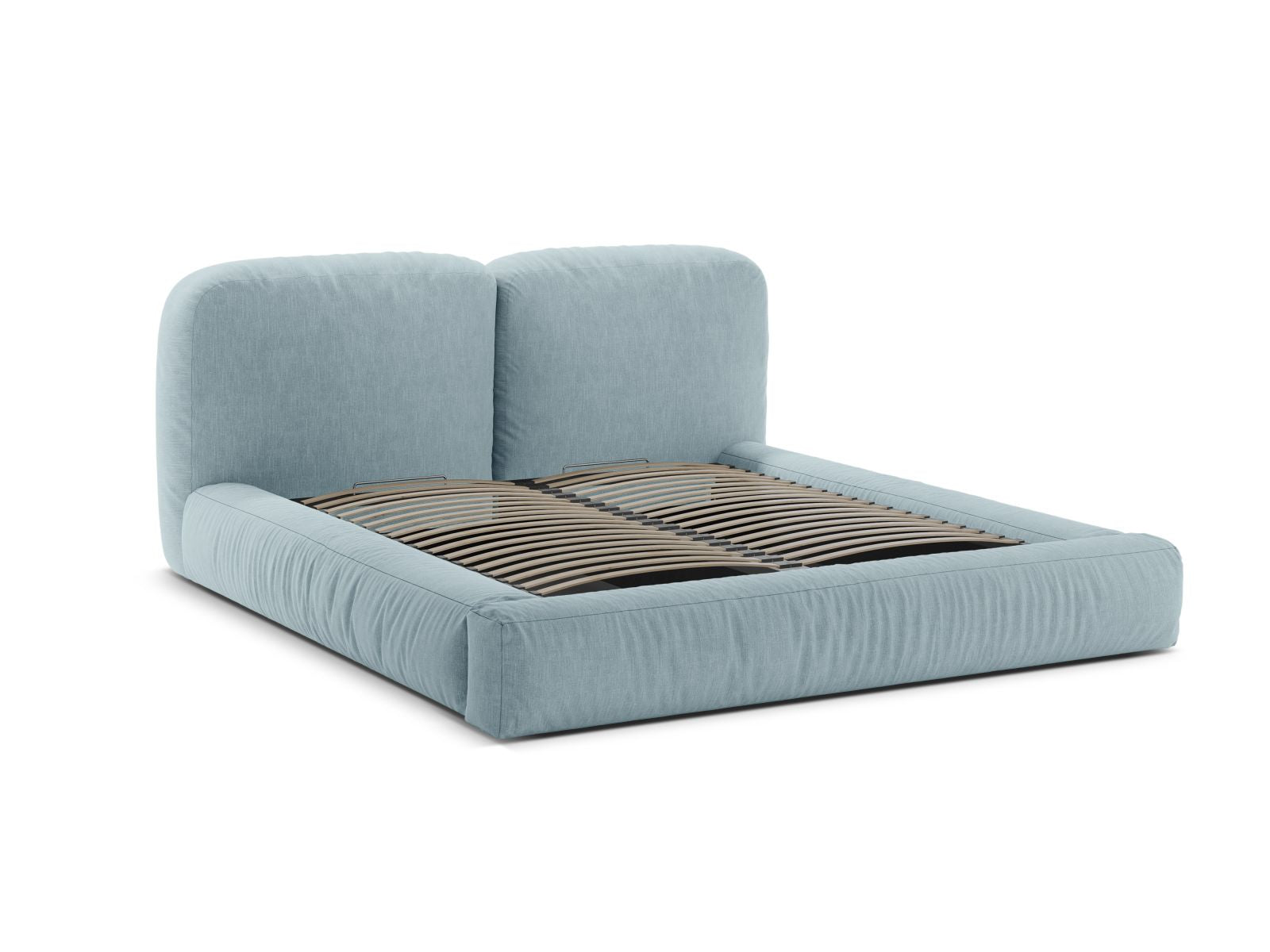 Elegantes Martina Bett mit 140 cm Breite, ausgestattet mit praktischem Stauraum und einem stilvollen Kopfteil in Satin Blue-Boston.
