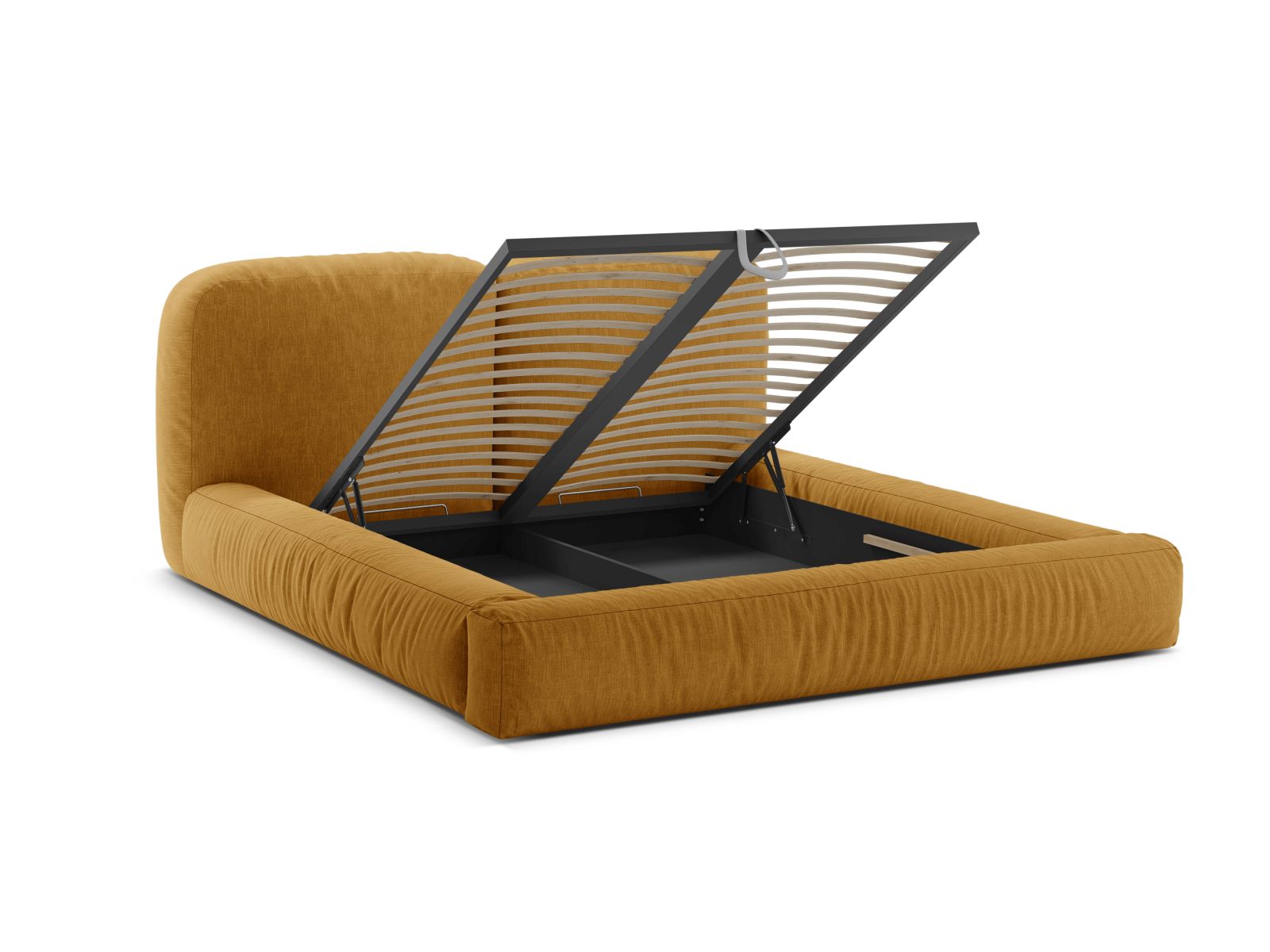 Elegantes Martina Bett mit 140 cm Breite, bietet praktischen Stauraum und ein stilvolles Kopfteil in Mustard-Boston für moderne Schlafzimmer.