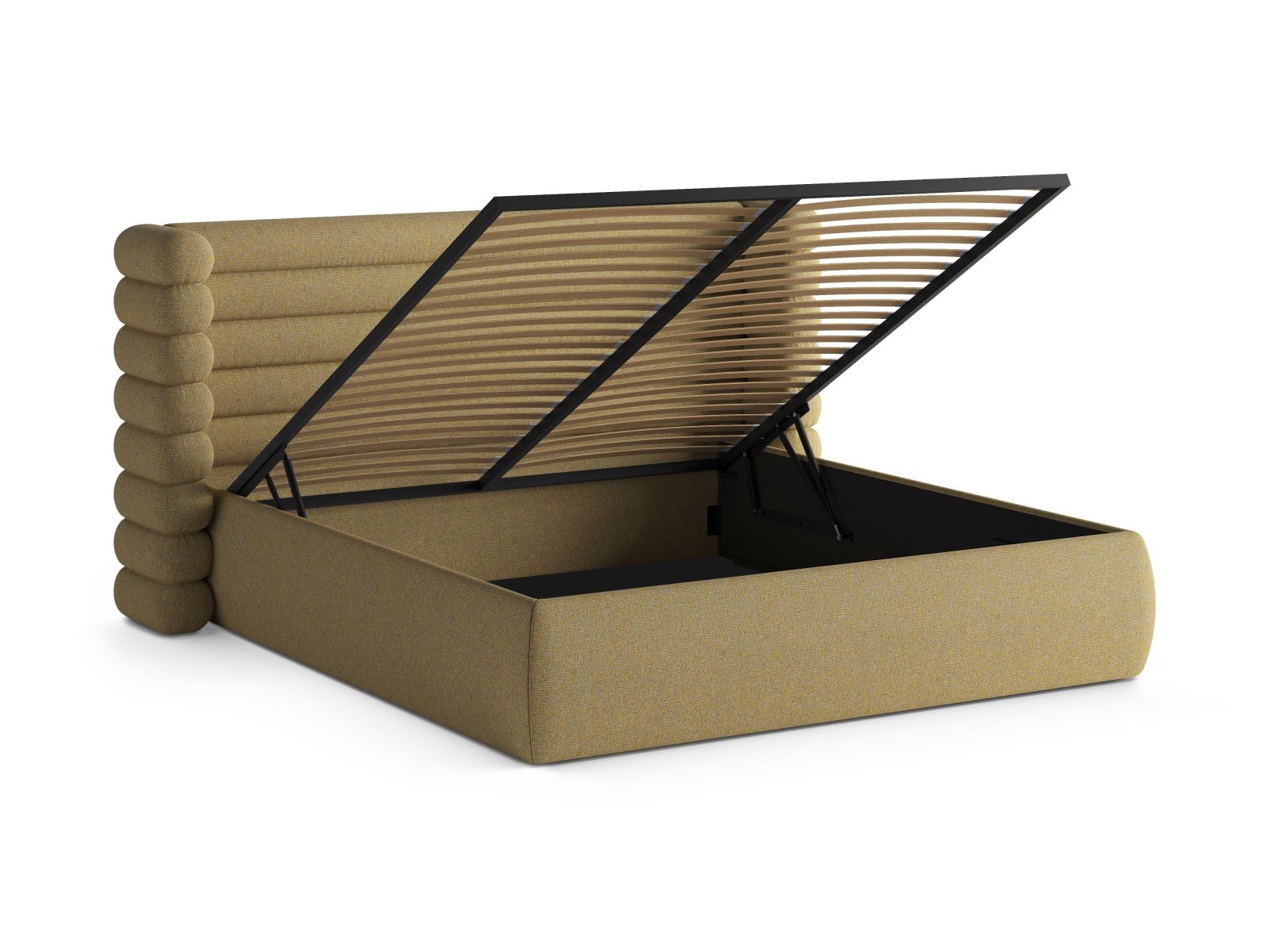 Modernes Mount Bett in 140 cm Breite, bietet cleveren Stauraum und ein stilvolles Kopfteil in Sunflower Melange für Ihr Schlafzimmer.