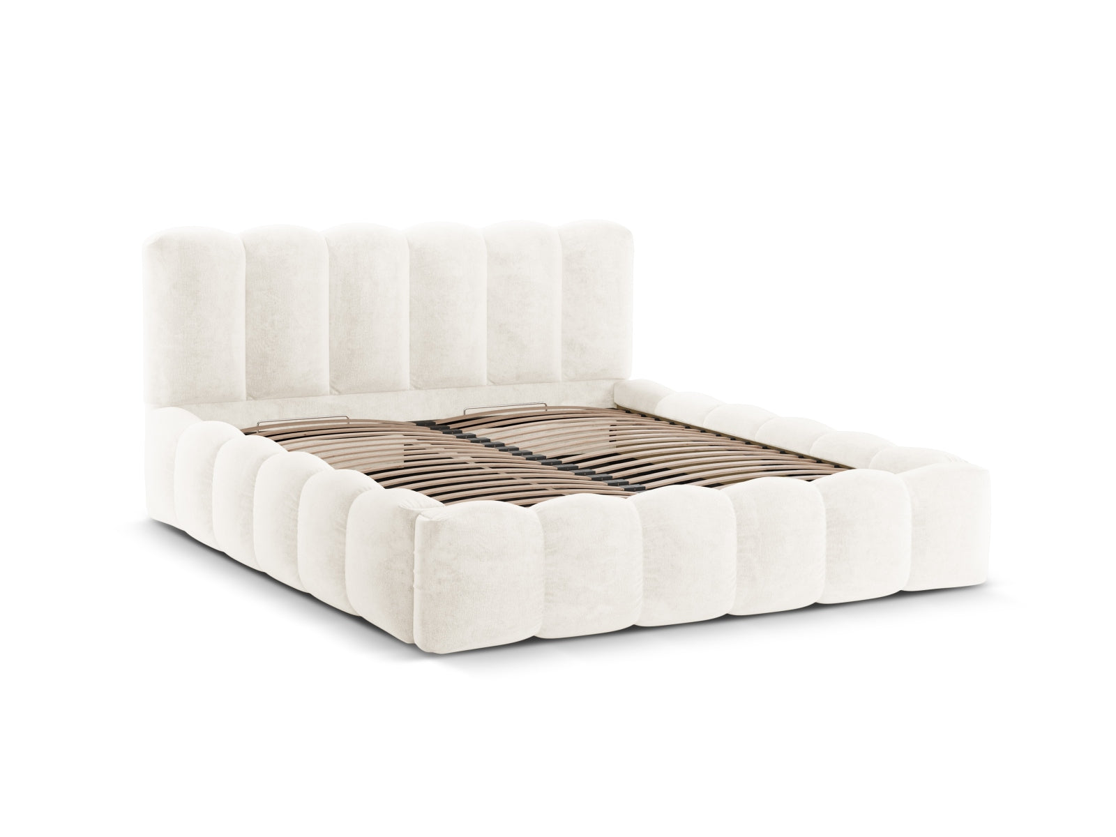 Elegantes Lupine Bett in hellem Beige, bietet cleveren Stauraum und ein geschmackvolles Kopfteil für ein gemütliches Ambiente.