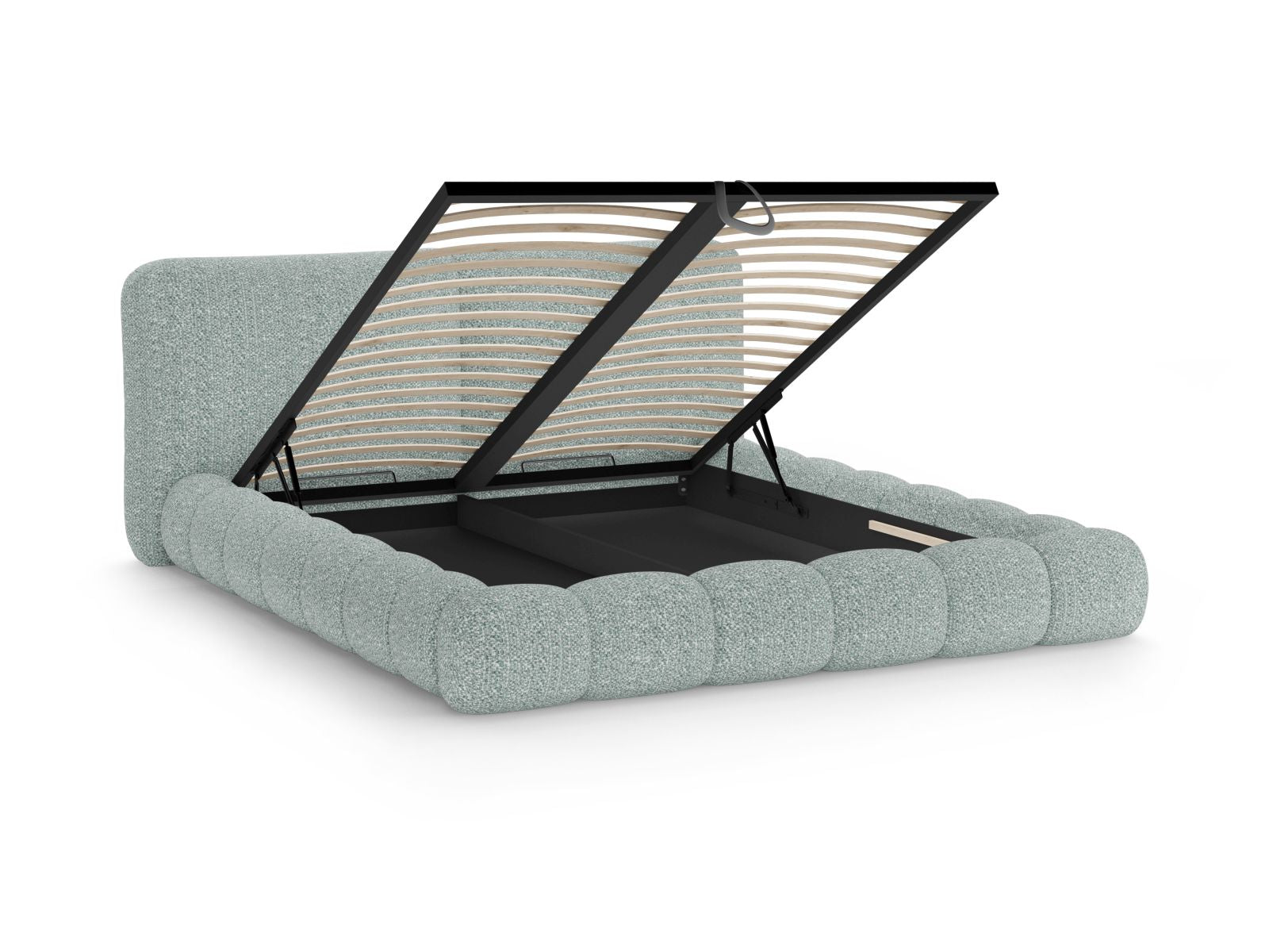 Stylisches Solange Bett in zartem Blau, 140 cm, mit praktischem Stauraum und geschmackvollem Kopfteil für zeitgemäße Schlafzimmergestaltung.