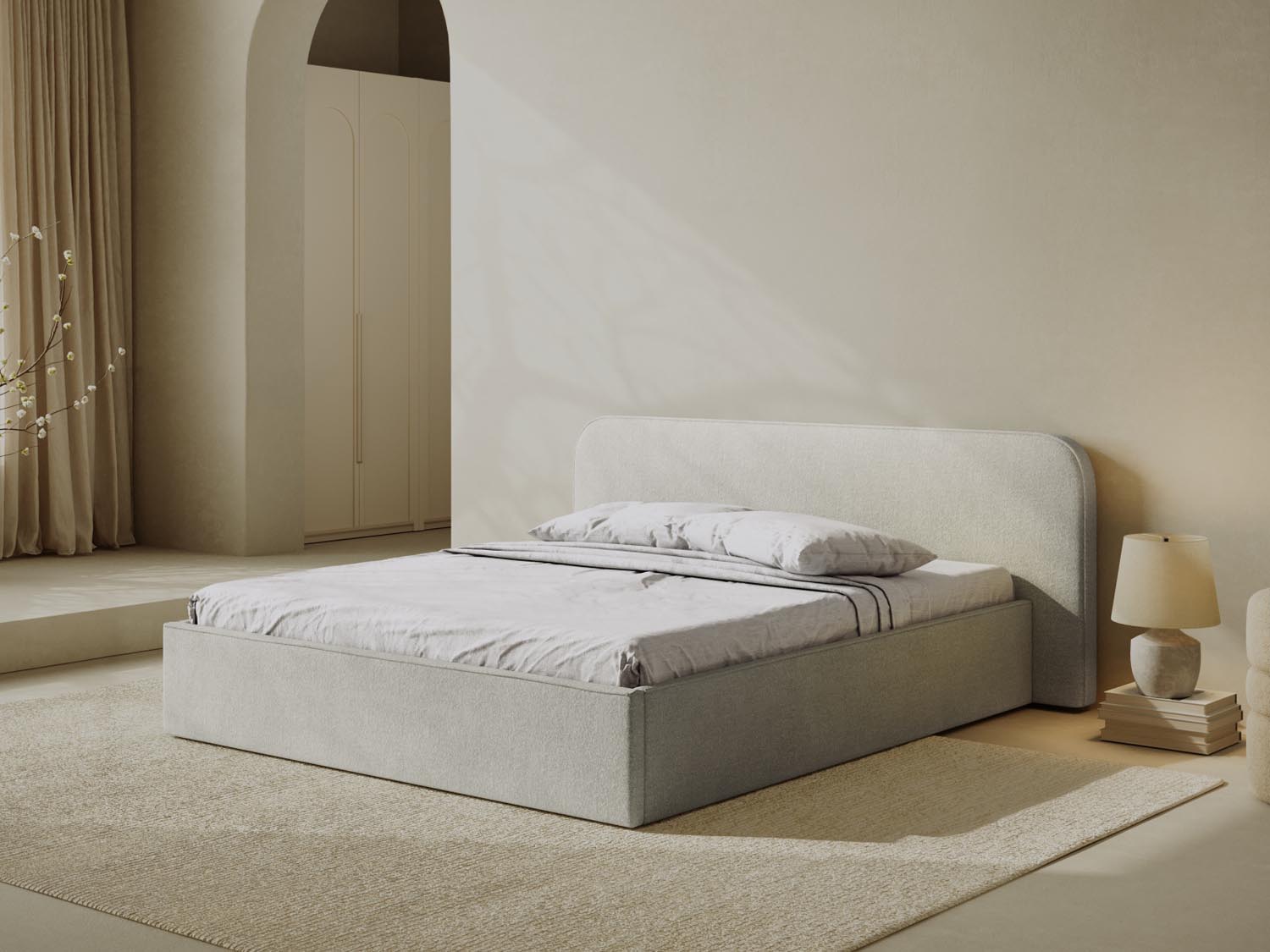 Erleben Sie das elegante Elizabeth Boucle Bett mit Stauraum und Headboard von Micadoni – der perfekte Schlafplatz für Ihr modernes Zuhause!