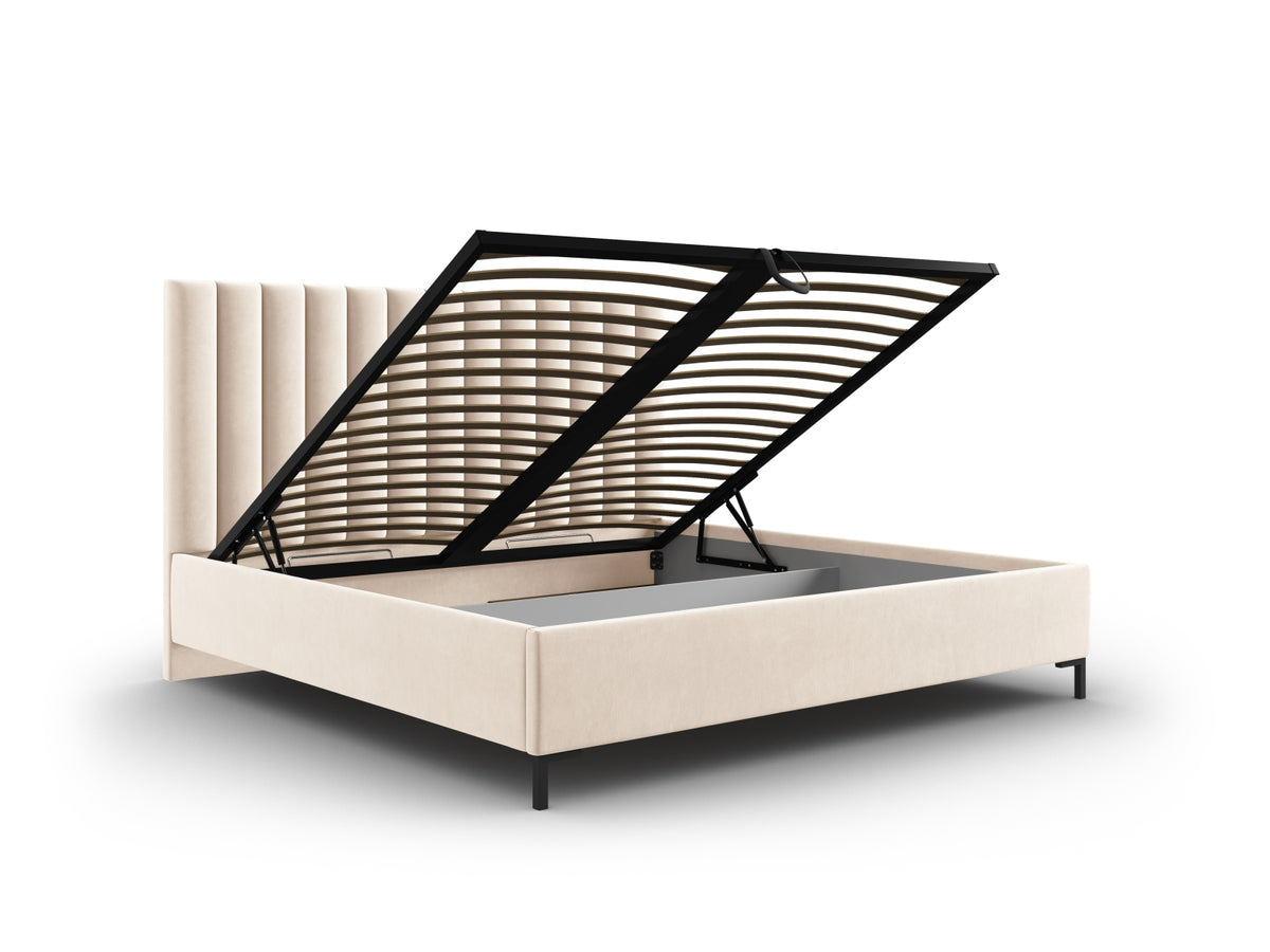 Allison Bett mit Stauraum und Headboard 140cm in Light Beige-Bluvel präsentiert im Onlineshop von KAQTU Design AG. Bett ist von Micadoni