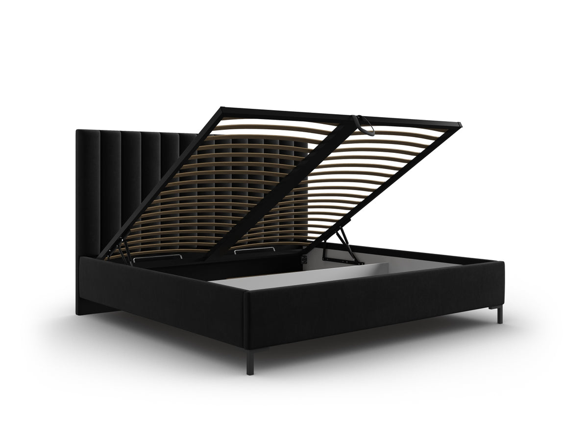 Allison Bett mit Stauraum und Headboard 140cm in Black-Bluvel präsentiert im Onlineshop von KAQTU Design AG. Bett ist von Micadoni