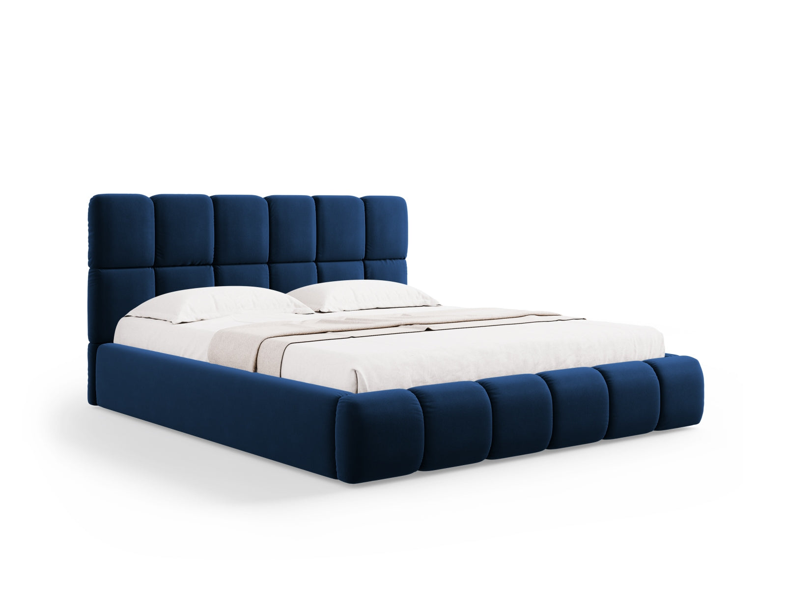 Bellis Velour Bett mit Stauraum und Headboard 160cm in Royal Blue präsentiert im Onlineshop von KAQTU Design AG. Bett ist von Micadoni