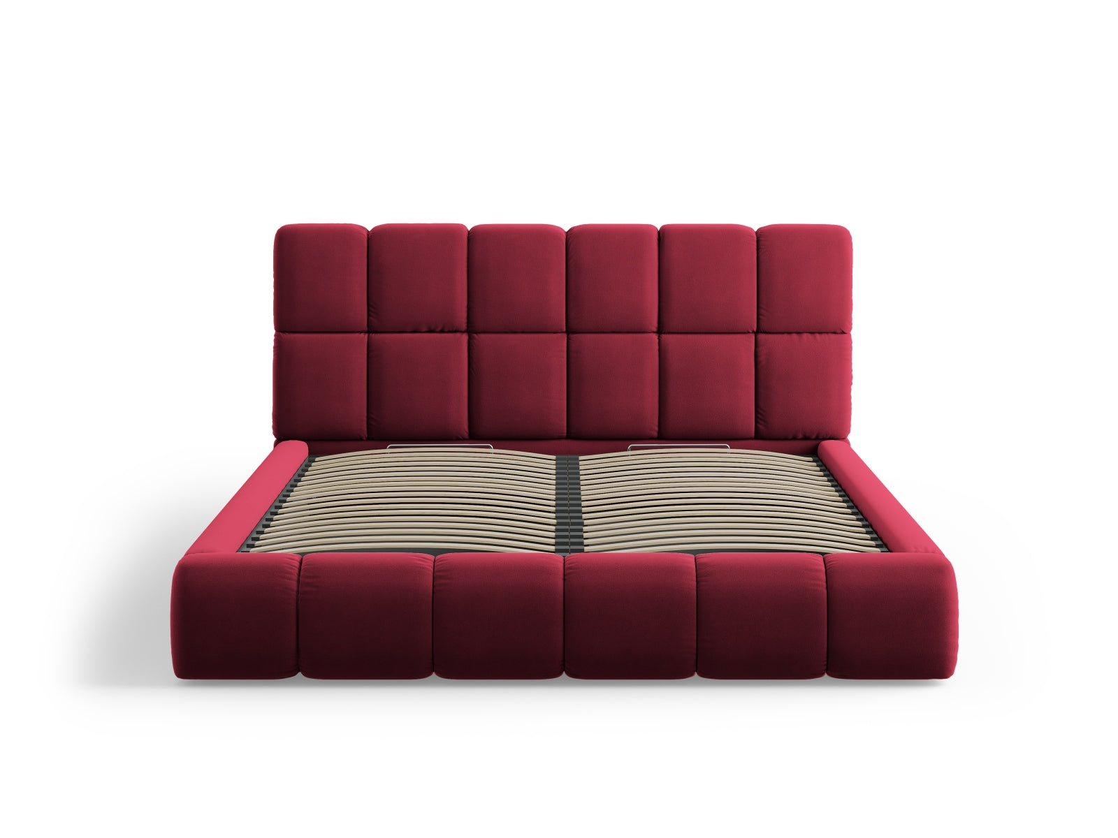 Elegantes Bellis Velour Bett mit praktischem Stauraum und geschmackvollem Kopfteil, ideal für stilvolle Schlafzimmerlösungen.