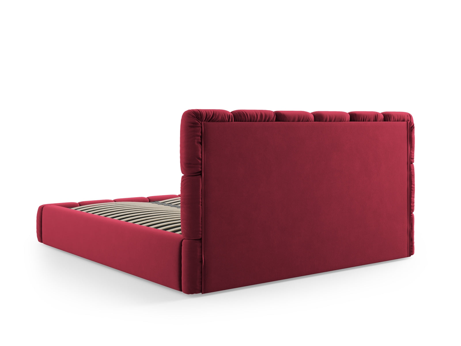Stylisches Bellis Velour Bett mit 140 cm Breite, ausgestattet mit praktischem Stauraum und einem modernen Kopfteil für ein gemütliches Ambiente.