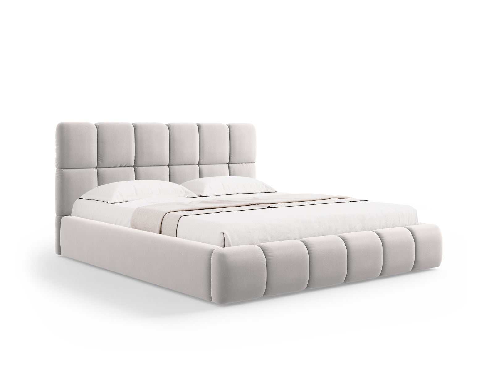 Bellis Velour Bett mit Stauraum und Headboard 140cm in Silver-Bluvel präsentiert im Onlineshop von KAQTU Design AG. Bett ist von Micadoni