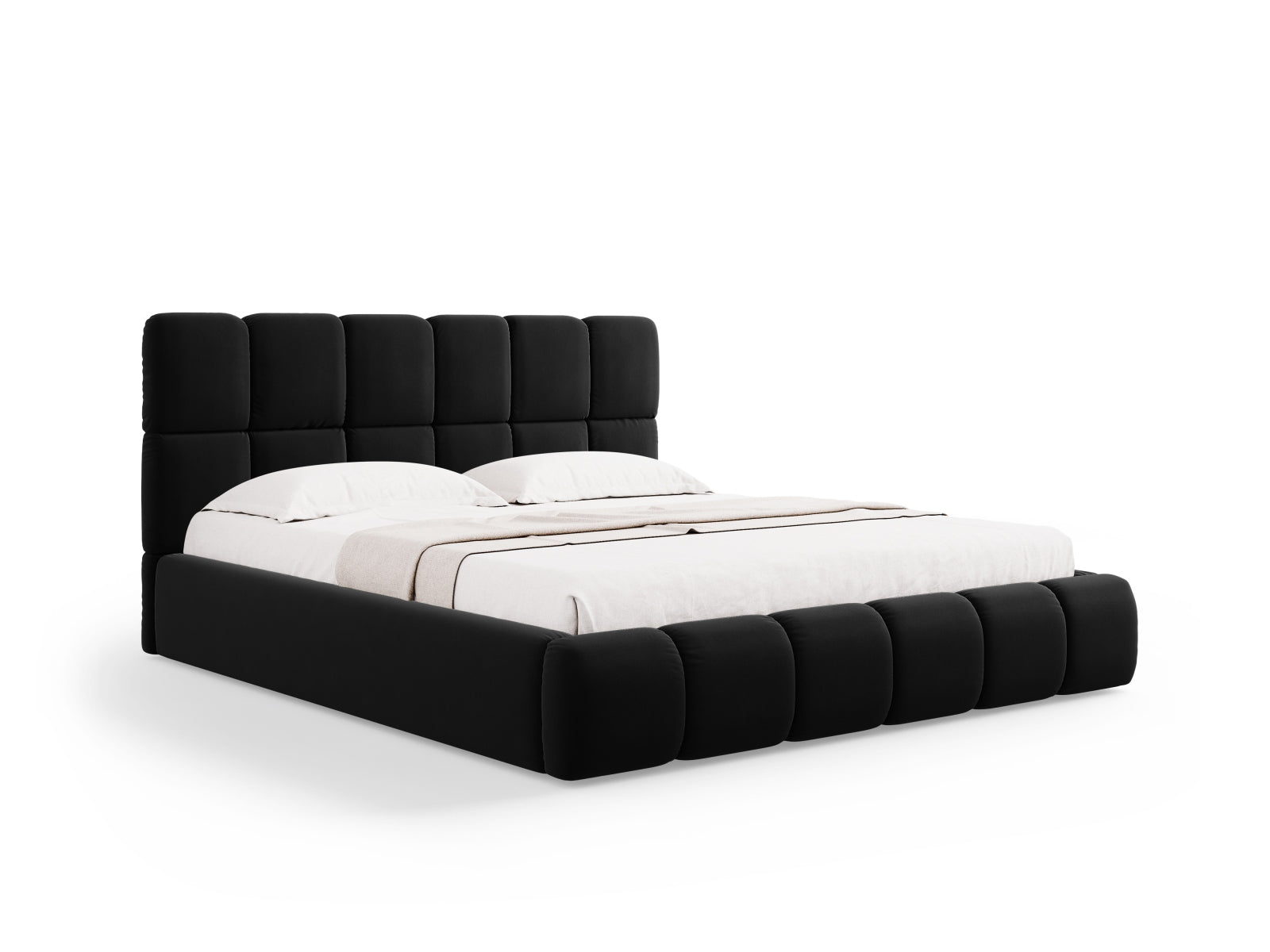 Bellis Velour Bett mit Stauraum und Headboard 140cm in Black-Bluvel präsentiert im Onlineshop von KAQTU Design AG. Bett ist von Micadoni