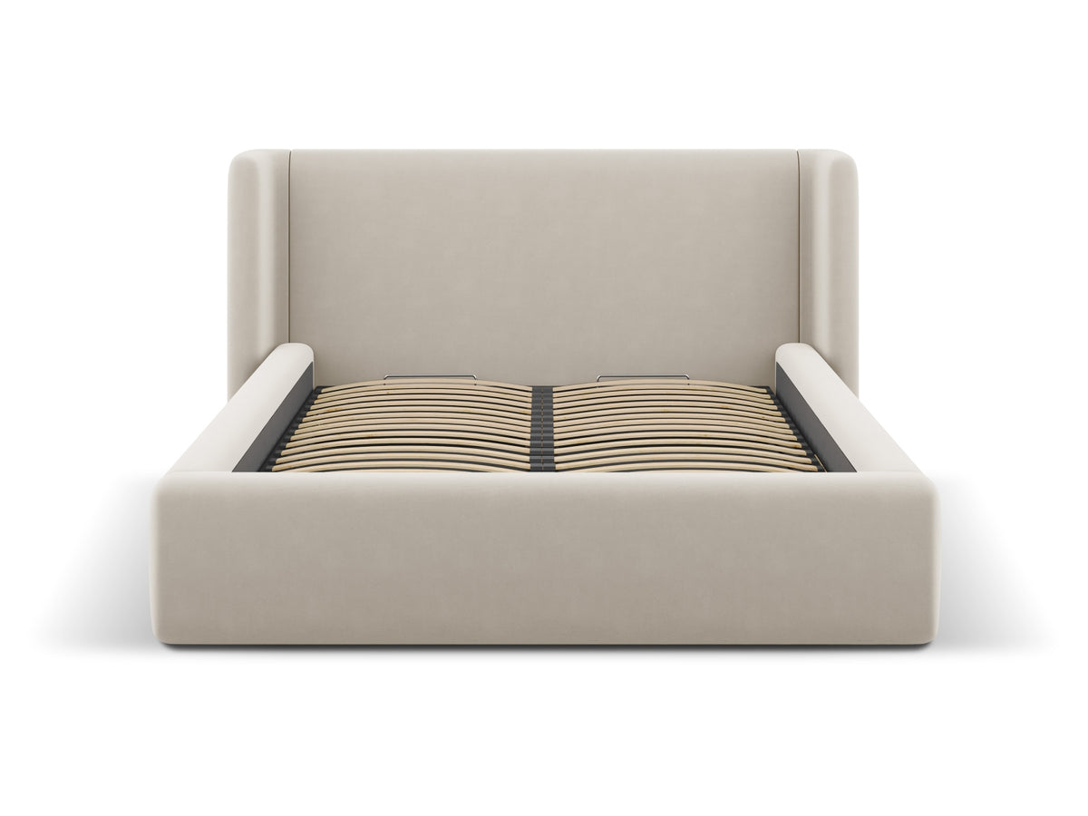 Jolene Bett mit Stauraum und Headboard 140cm in Dark Beige-Bluvel präsentiert im Onlineshop von KAQTU Design AG. Bett ist von Micadoni