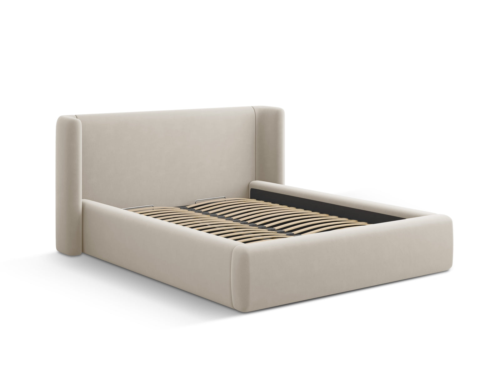 Jolene Velour Bett mit Stauraum und Headboard in Dark Beige-Bluvel präsentiert im Onlineshop von KAQTU Design AG. Bett ist von Micadoni