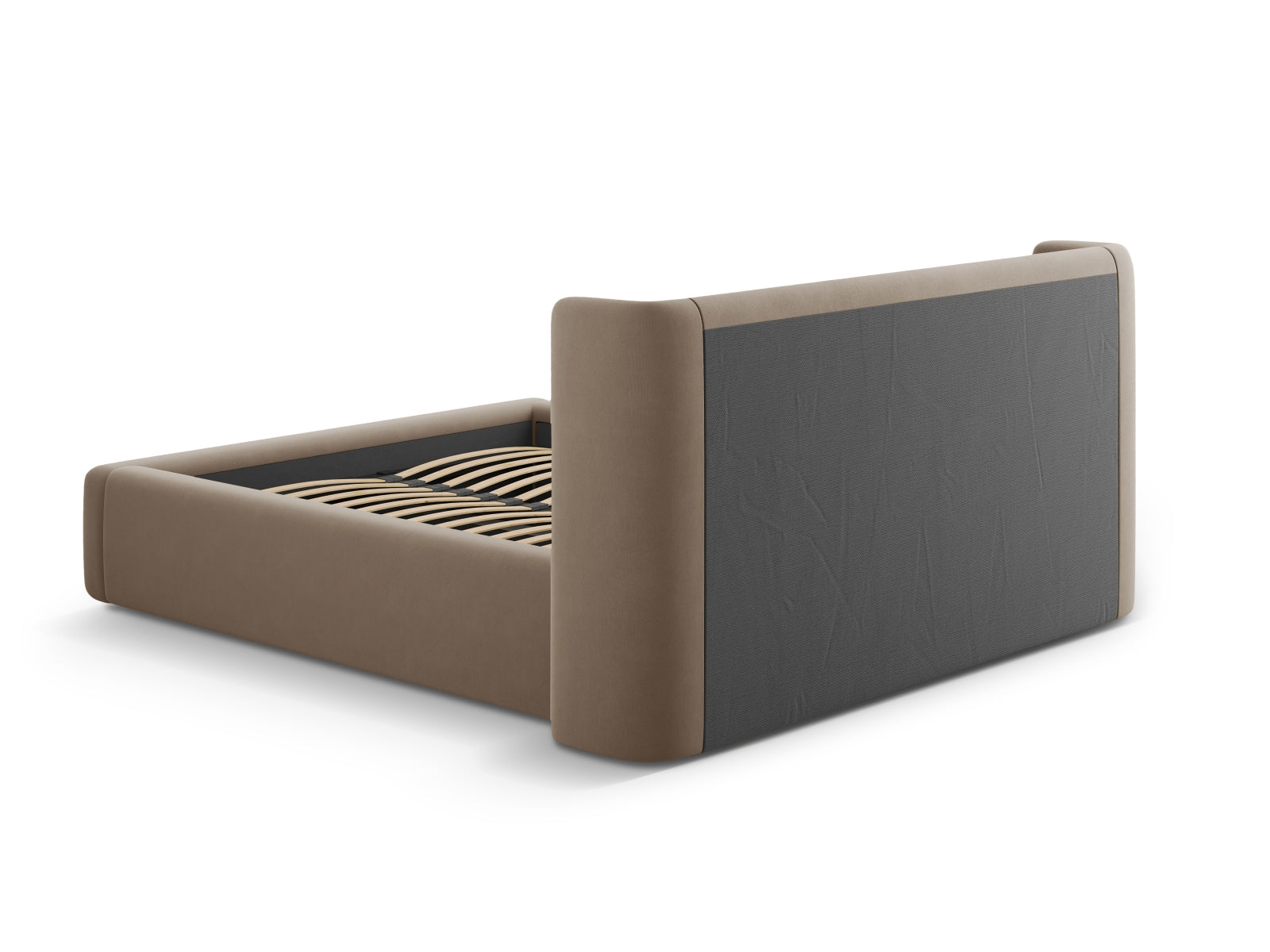 Jolene Velour Bett mit Stauraum und Headboard in Cappuccino-Bluvel präsentiert im Onlineshop von KAQTU Design AG. Bett ist von Micadoni